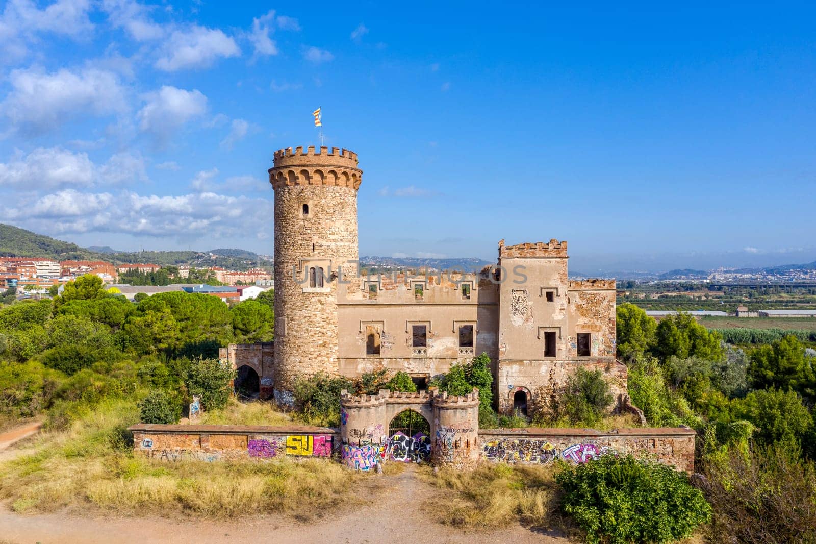 Santa Coloma de Cervello, Spain - August 27, 2020: Medieval castle of Catalonia, constructed in XII century