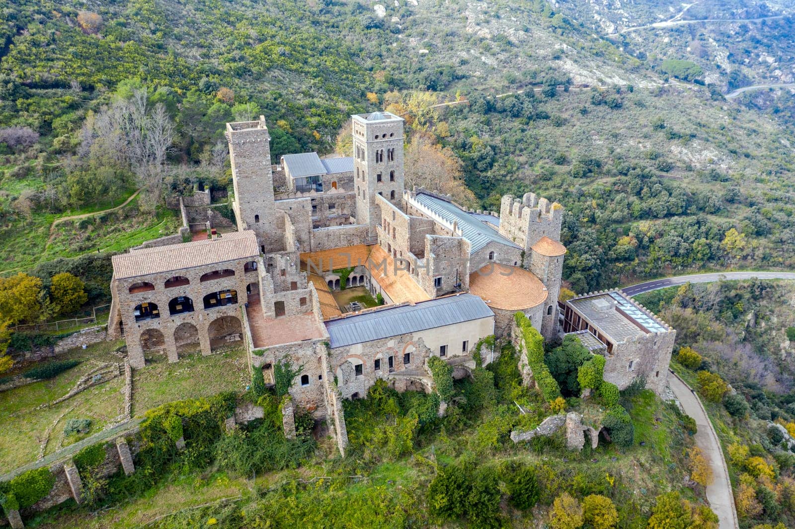 The Romanesque abbey of Sant Pere de Rodes in Cap de Creus Natural park. It is a former Benedictine monastery in the comarca of Alt Emporda, in the North East of Catalonia, Spain.