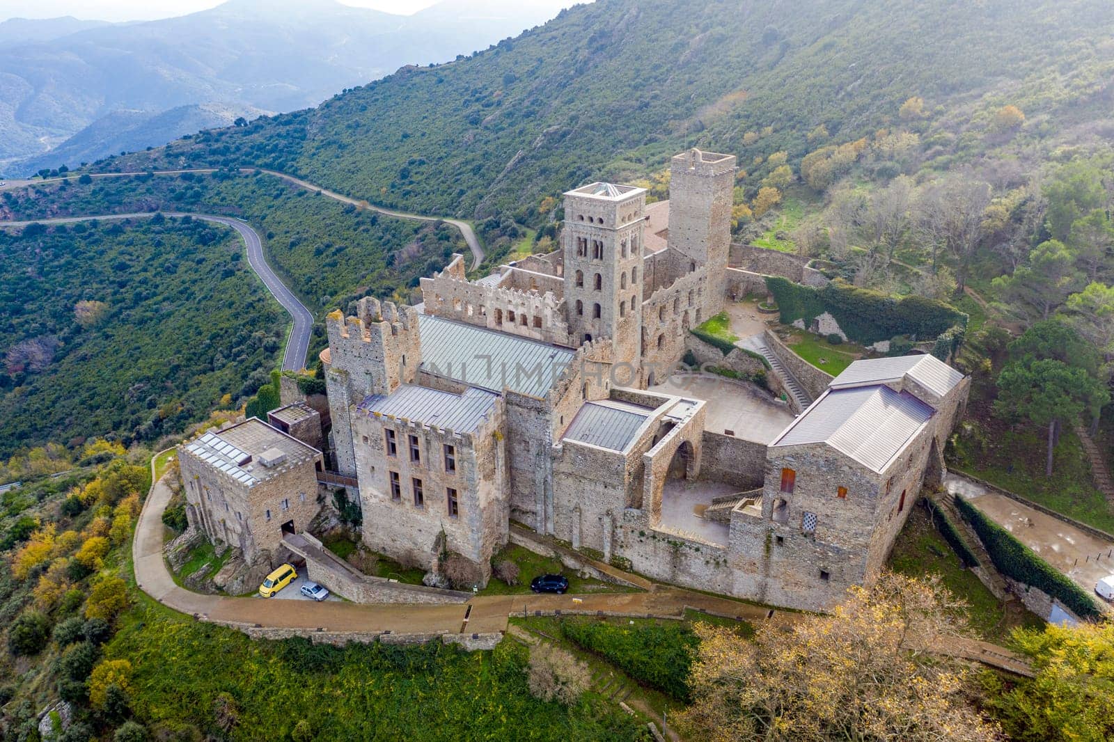 The Romanesque abbey of Sant Pere de Rodes in Cap de Creus Natural park. It is a former Benedictine monastery in the comarca of Alt Emporda, in the North East of Catalonia, Spain.