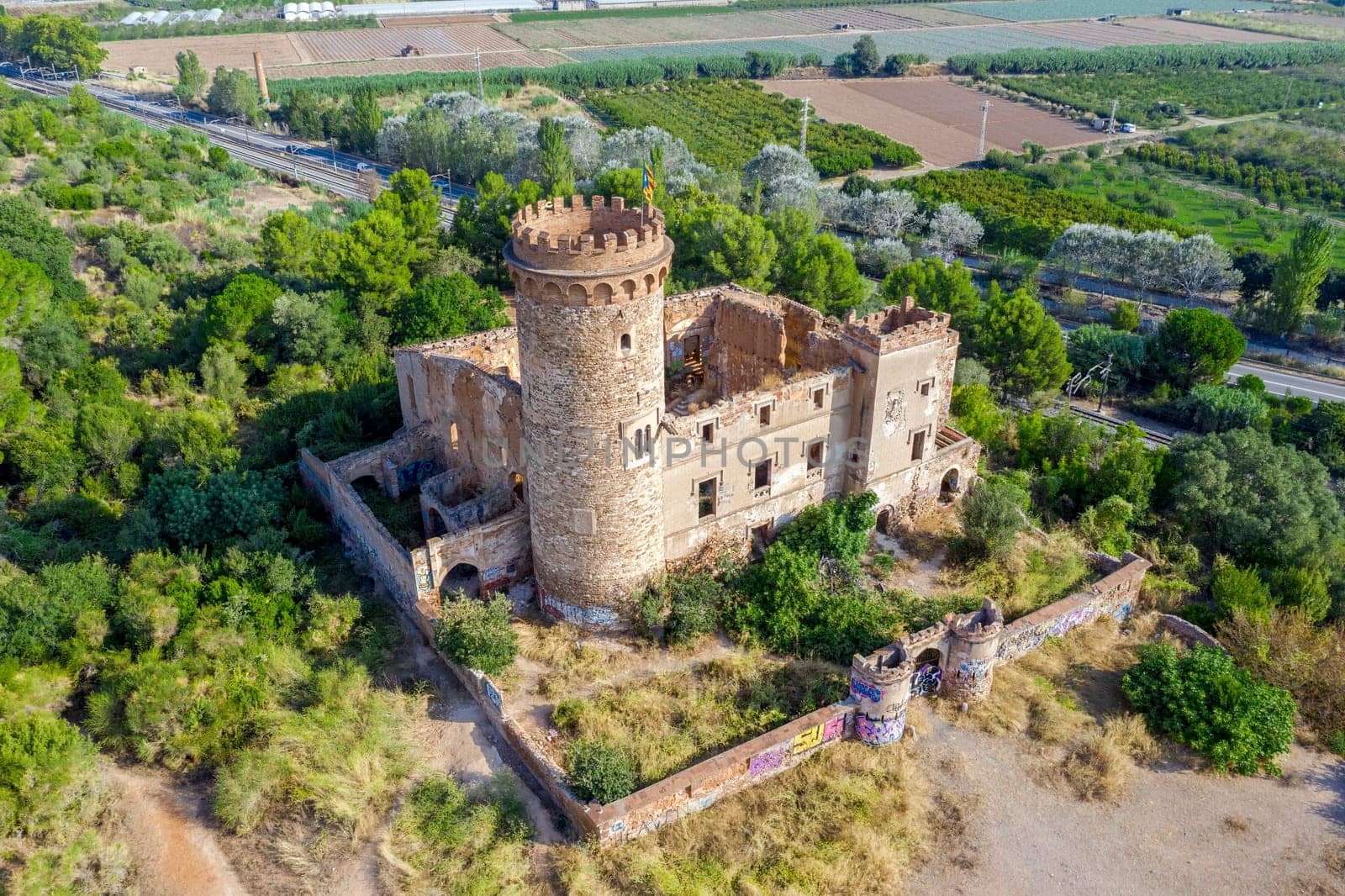 Santa Coloma de Cervello, Spain - August 27, 2020: Medieval castle of Catalonia, constructed in XII century