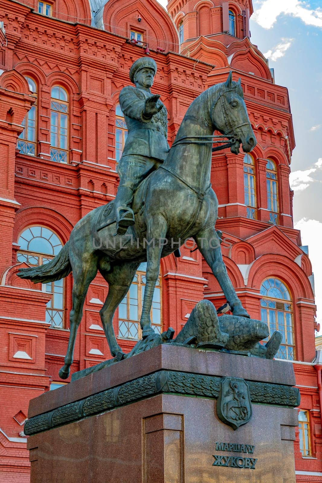 Moscow, Russia - September 13, 2018: Monument to the Soviet Red Army General Georgy Zhukov near the Red Square in Moscow, Russia.