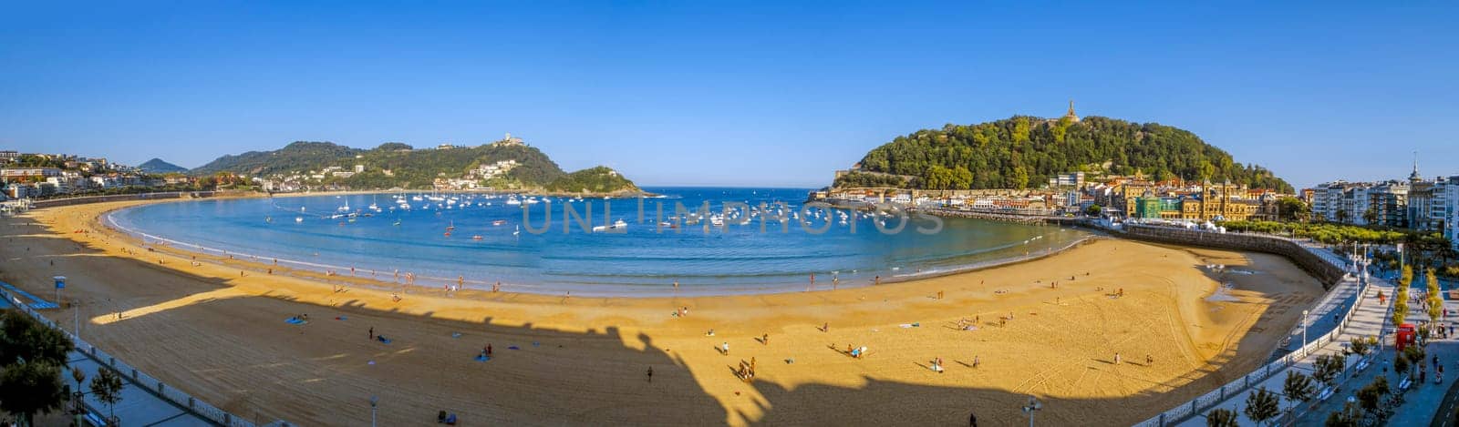 San Sebastian, Spain - September 13, 2020: Ocean near the bay of La Concha and the island of Santa Clara . Basque Country.