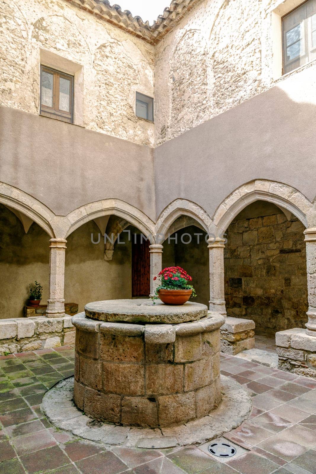 Monastery of Santa Maria de Santes Creus, Tarragona Spain, Courtyard of the Abbey Palace, today town hall of the town