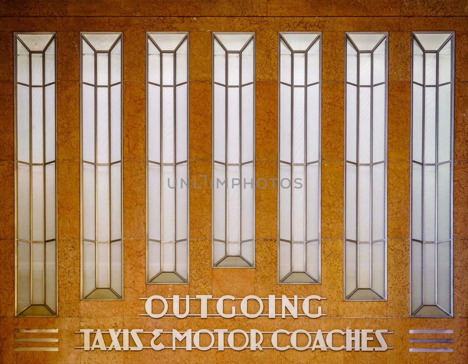 Cincinnati, Ohio, August 29, 2020: Decorative panels above interior entrance doors to Cincinnati Union Terminal building
