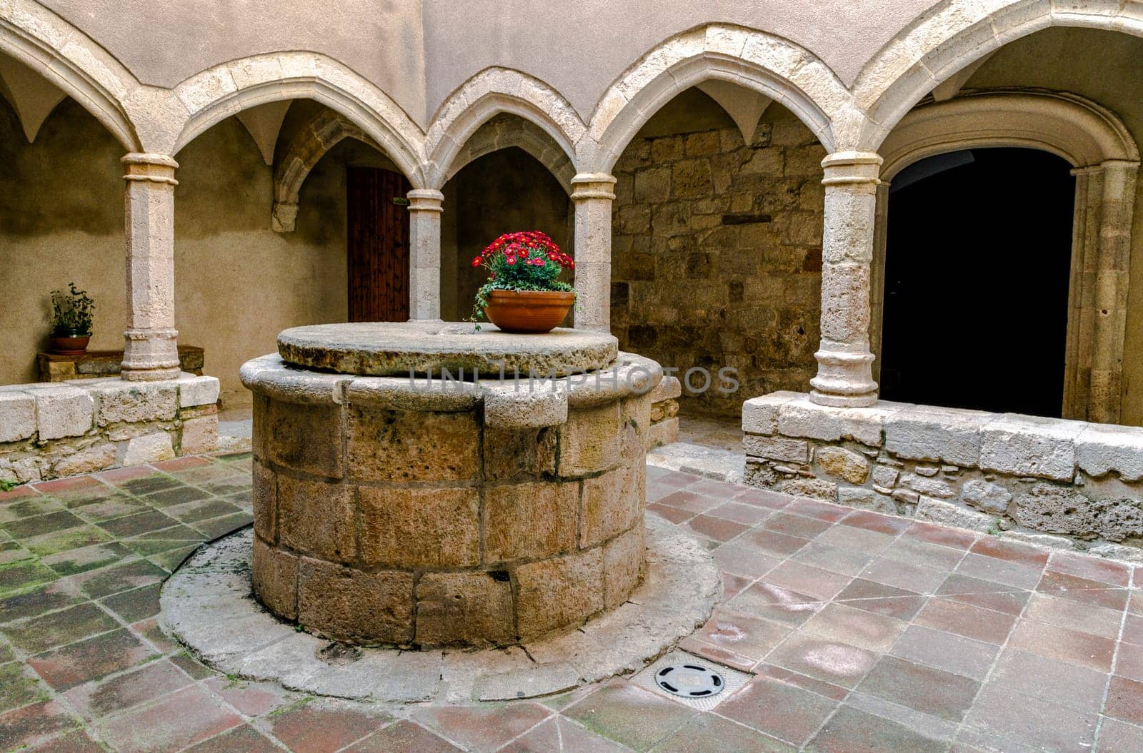 Monastery of Santa Maria de Santes Creus, Tarragona Spain, Courtyard of the Abbey Palace, today town hall of the town