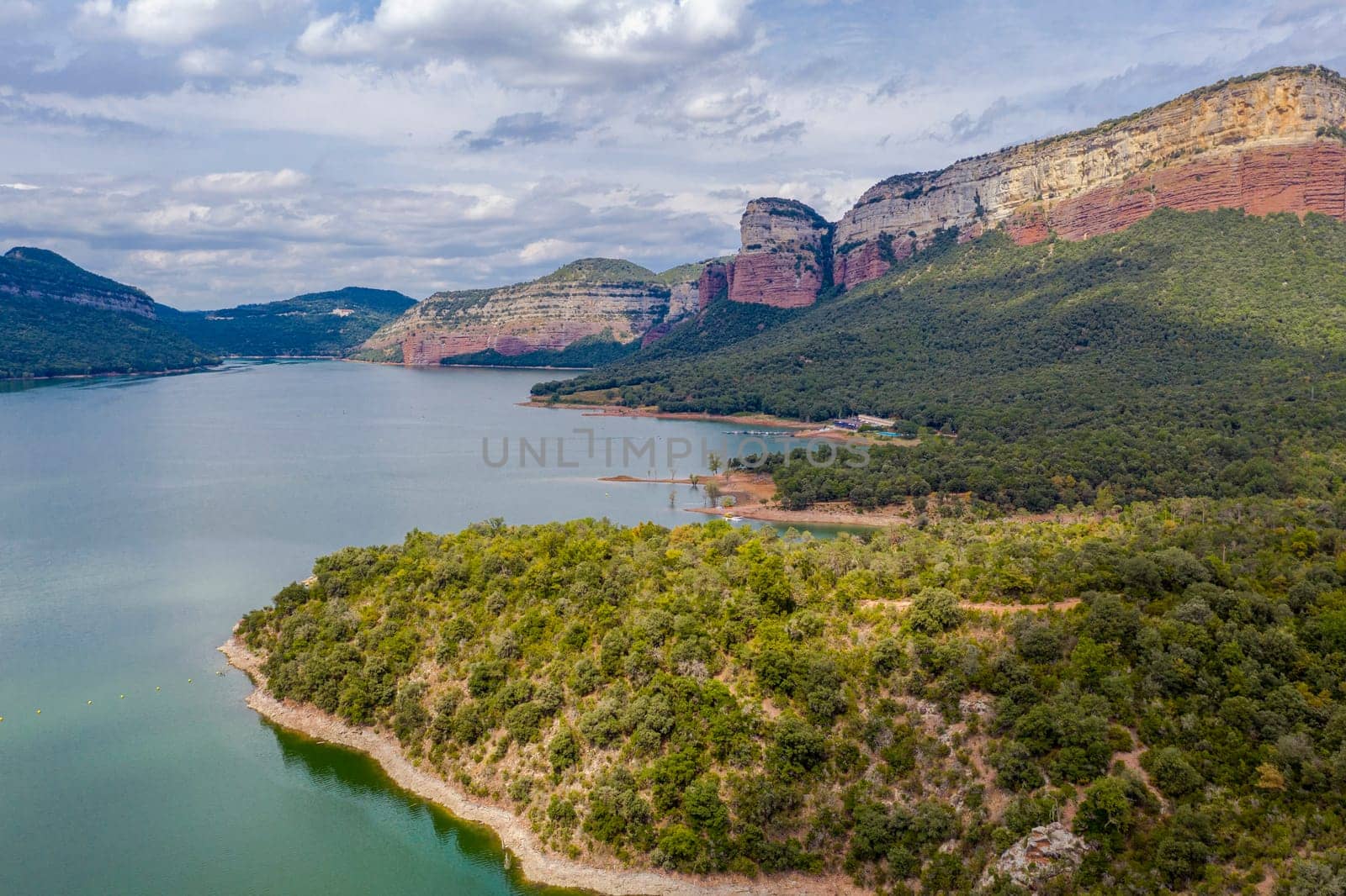 The view of the dam of the Sau Reservoir, in the Ter River, in the Province of Girona, Catalonia, Spain