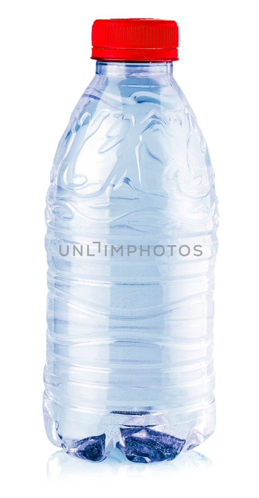The Plastic blue bottle isolated on white background. Selective focus