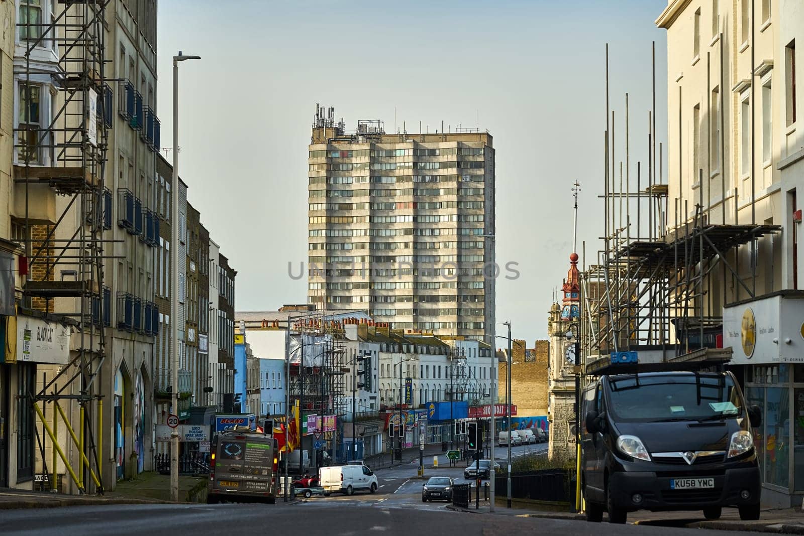 The brutalist concrete block of apartments was built in 1962 by Russell Diplock and Associates and is located on All Saints Avenue opposite Margate train station.