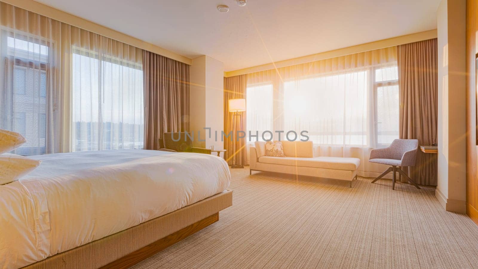 Modern Bedroom Interior With Lakeview Window