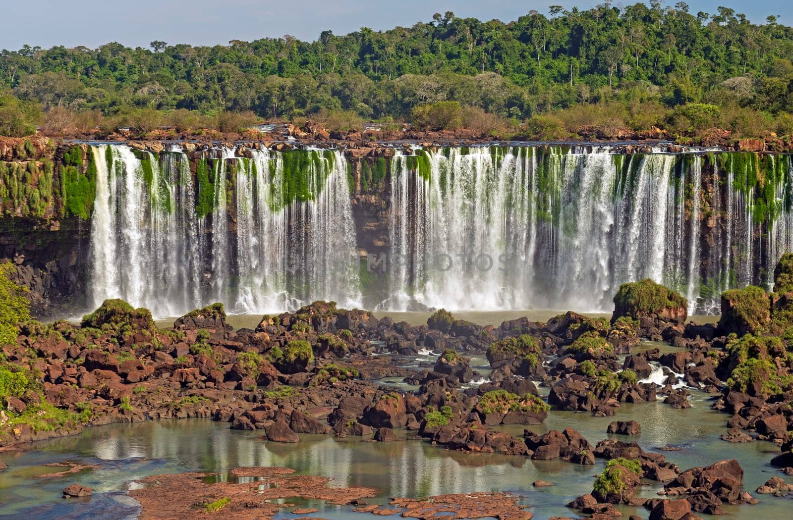 Terraced Falls in a Rain Forest at Iguazu Falls National Park in Brazil