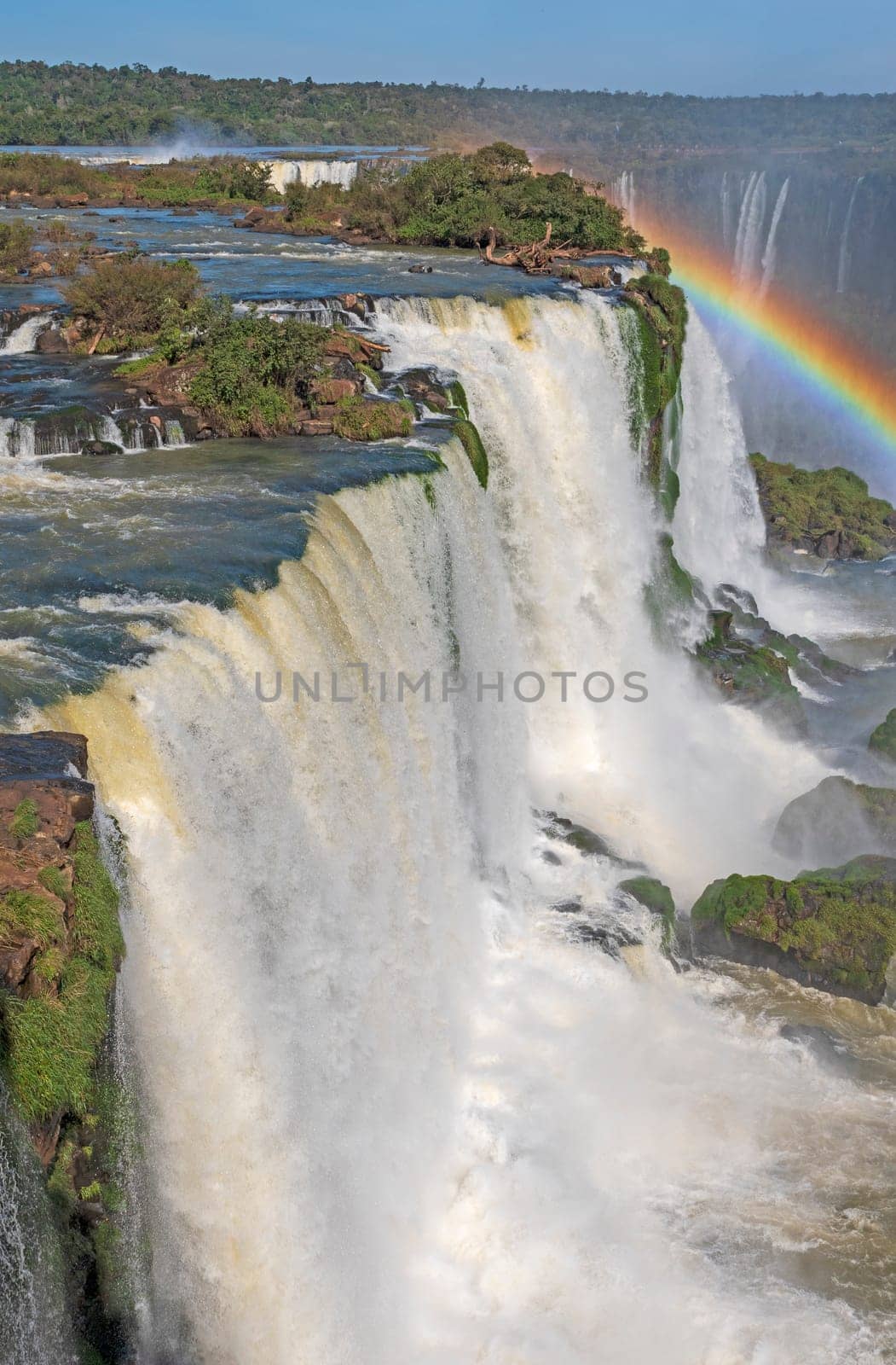 Colorful Day on the Brink of a Waterfall in Iguazu Falls National Park in Brazil