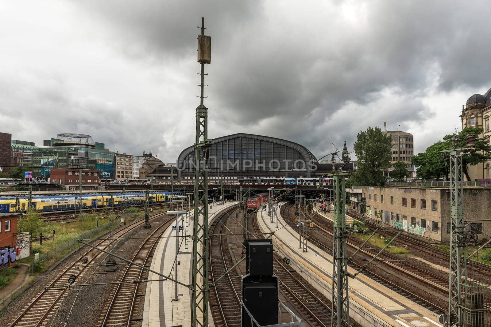 View from the Altmann Bridge on the building of Hamburg Central Station, Germany