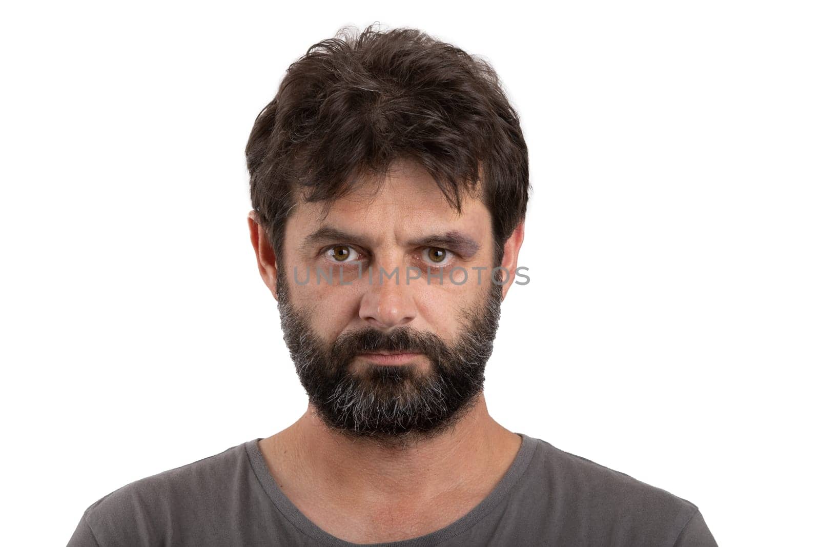 portrait of ordinary forty - 40 years old bearded man isolated on white