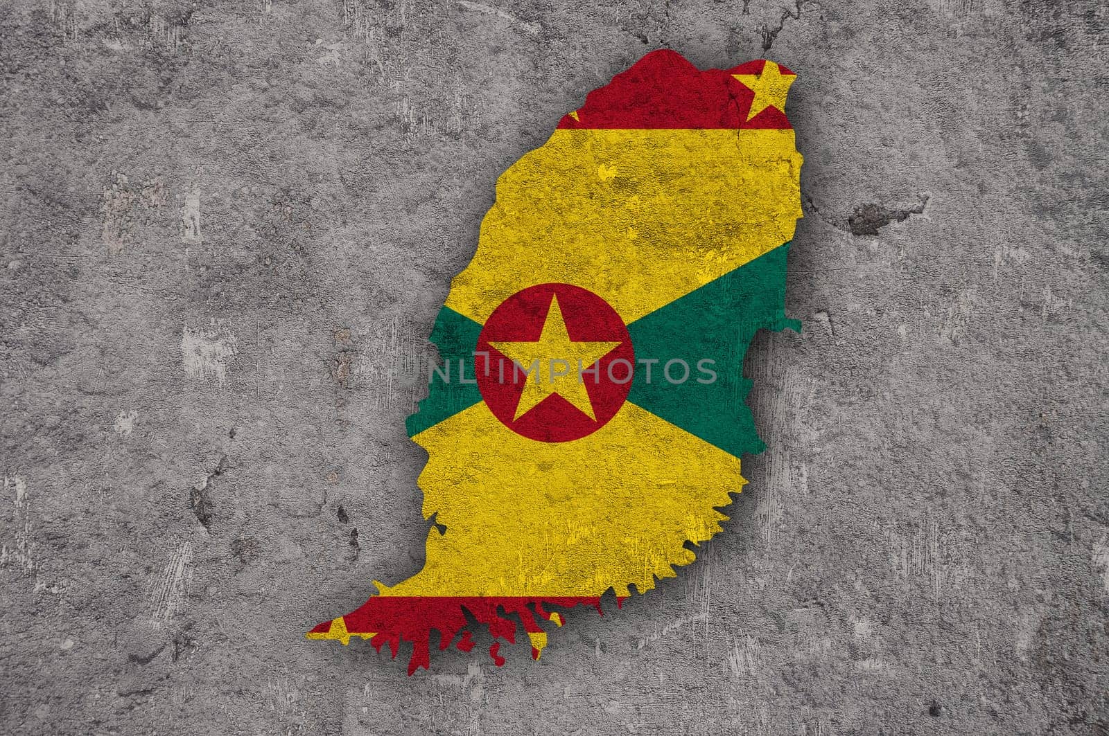 Map and flag of Grenada on weathered concrete