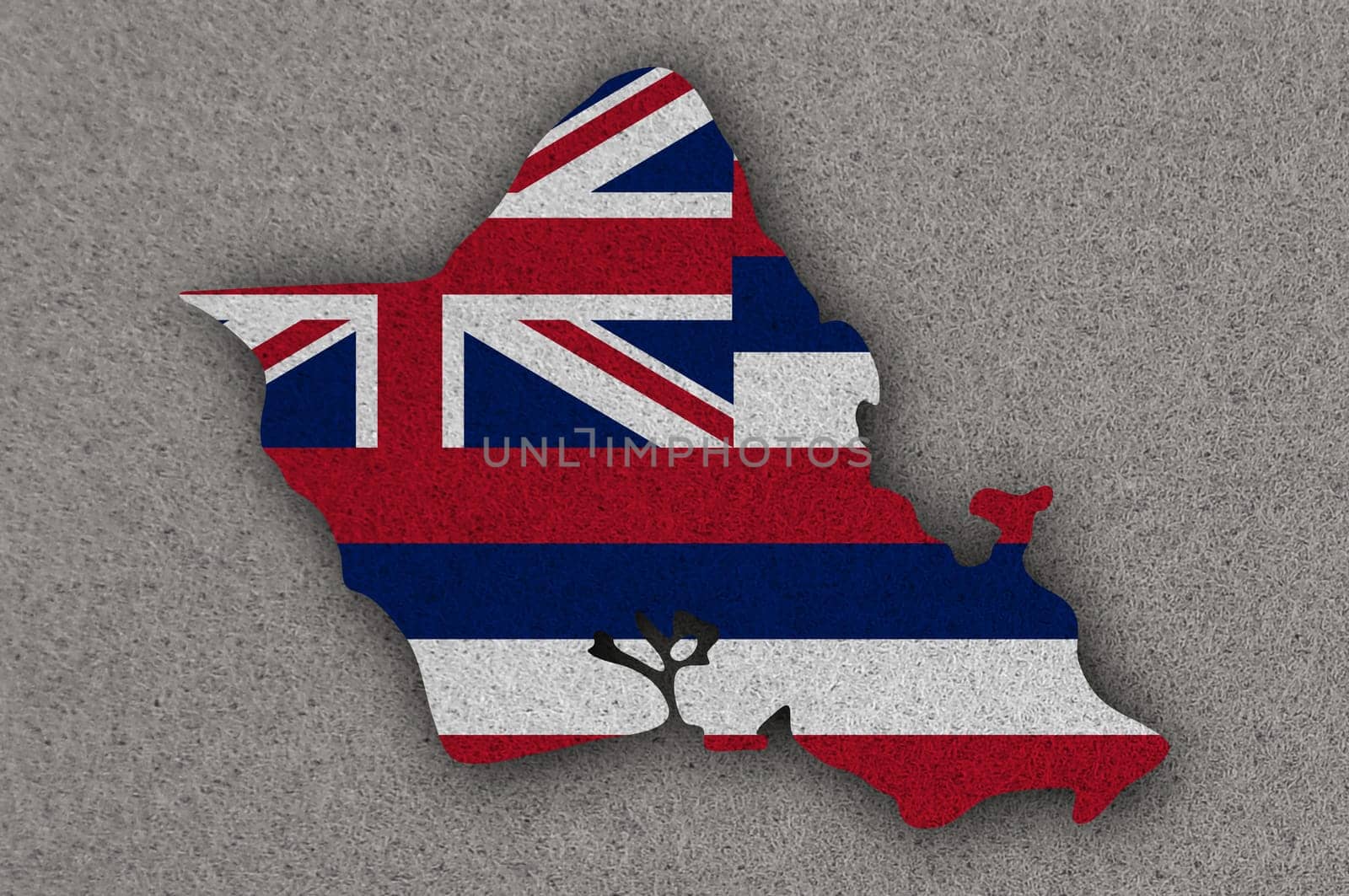 Map and flag of Oahu on felt