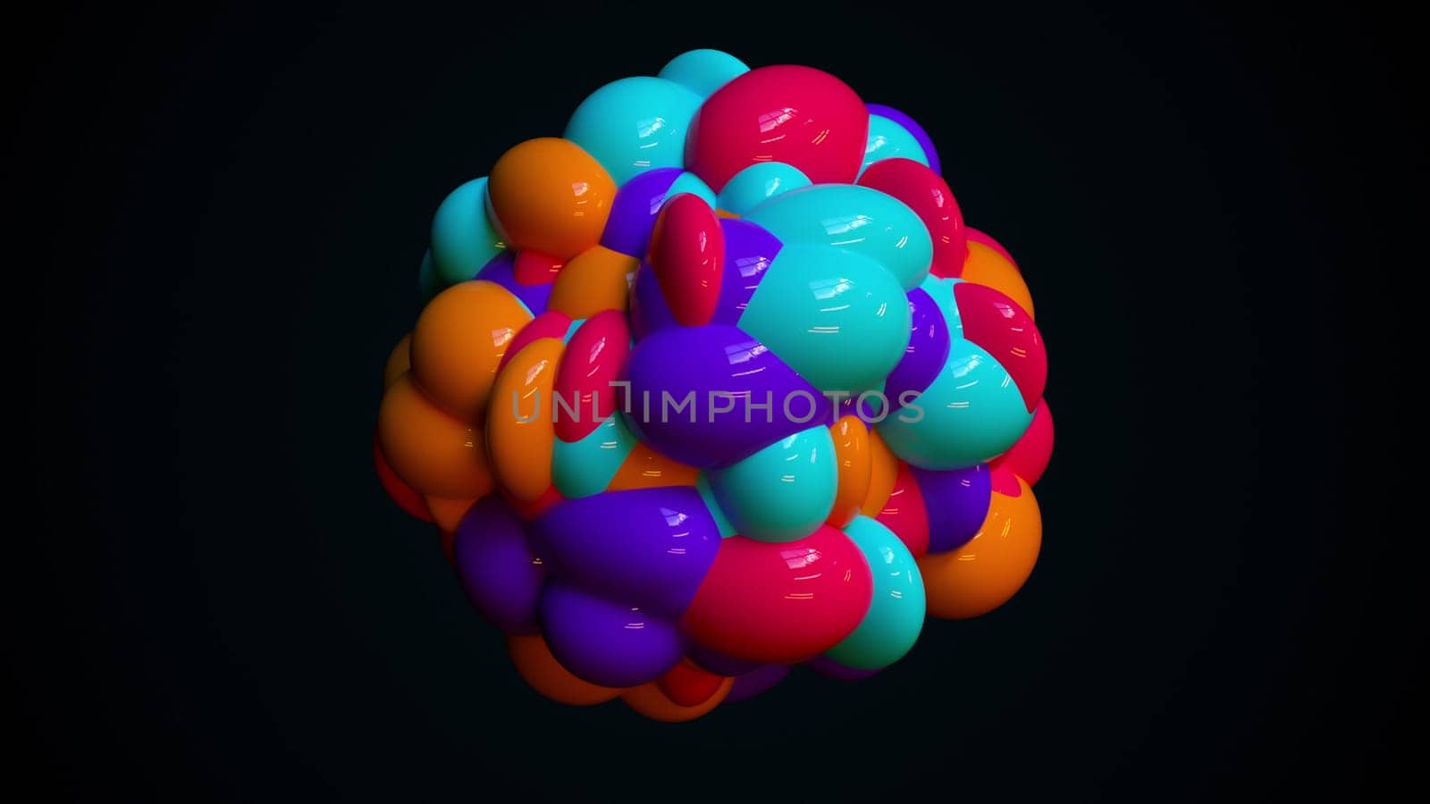 Geometric 3d render of sphere covered futuristic outgrowths. Digital metamorphosis round surface with glossy highlights. Visualization division textures with creative design.