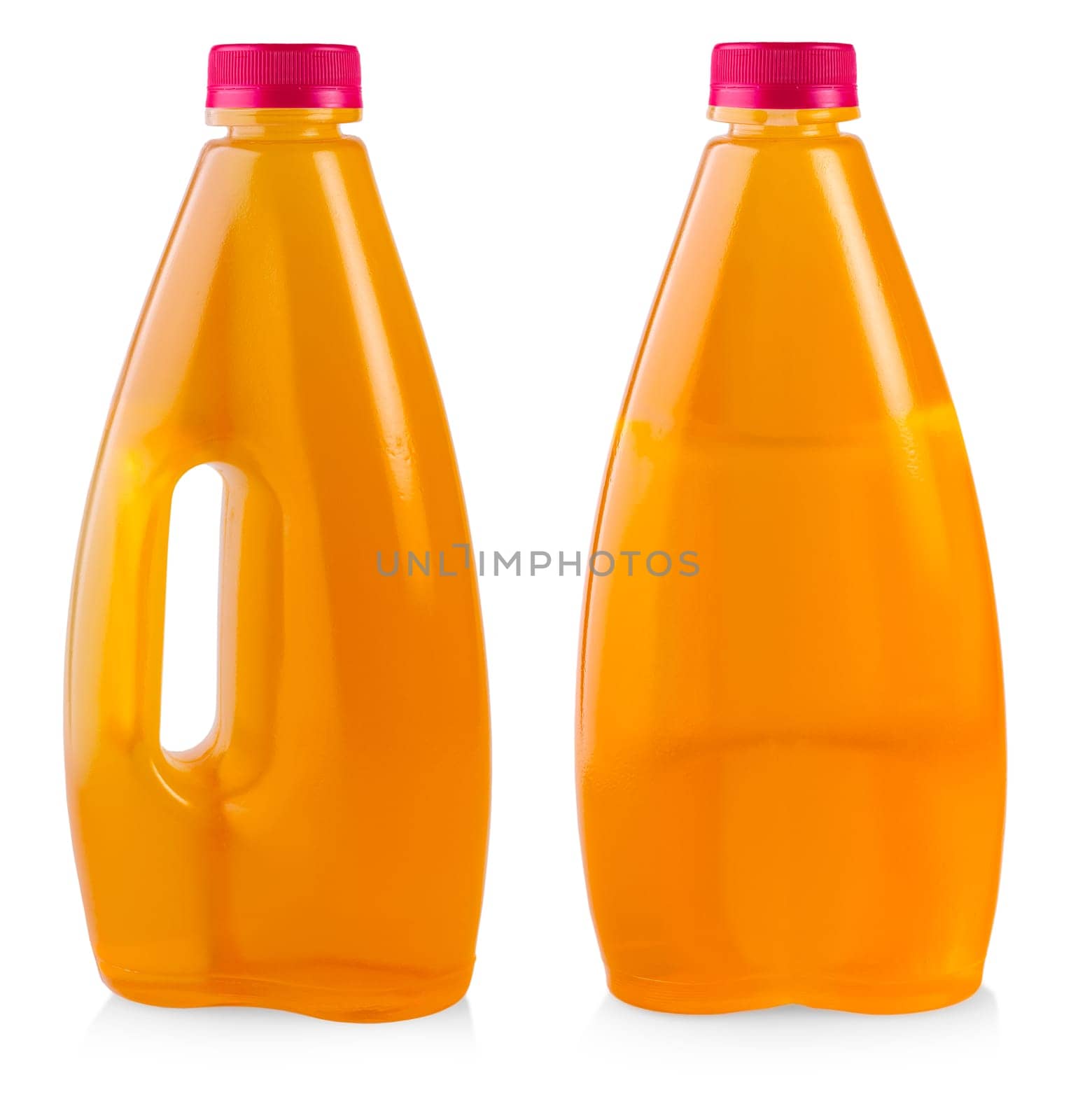 Red juice in plastic bottle isolated on white background