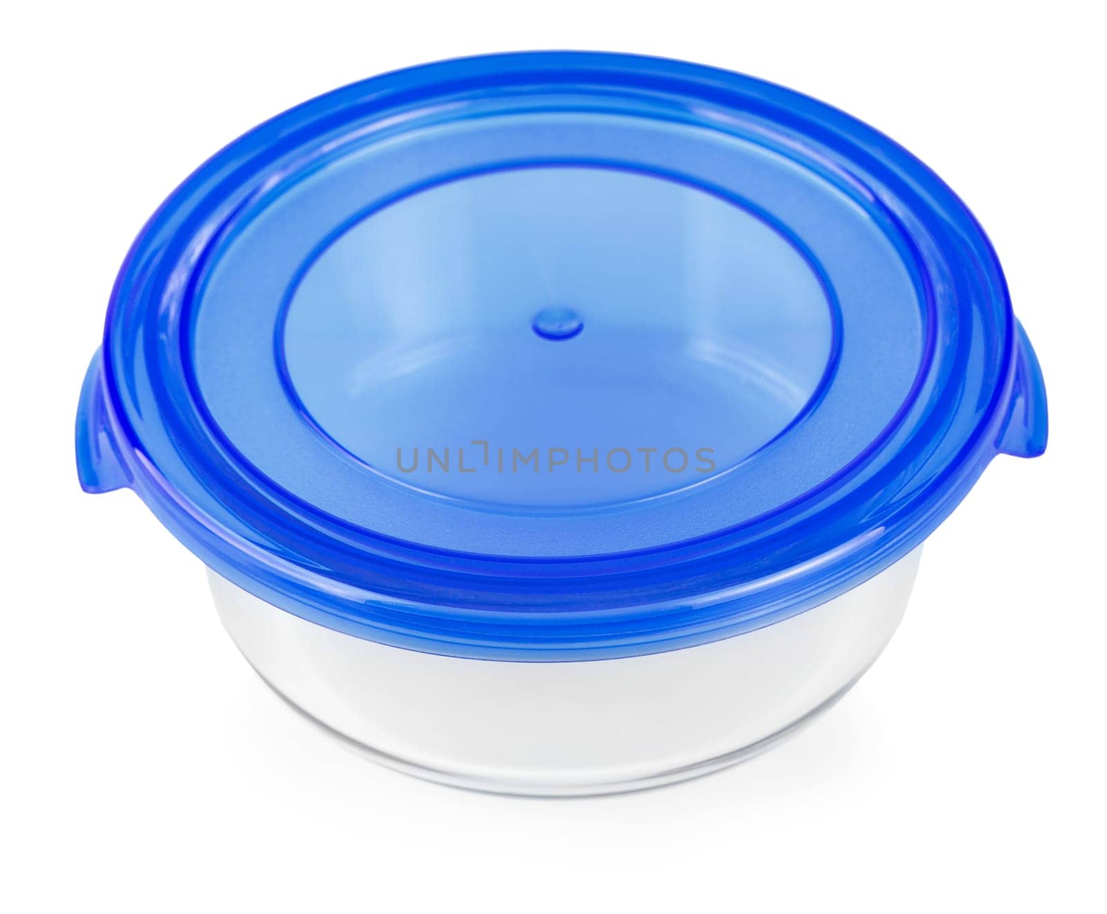 glass food container with red plastic lid isolated on white background