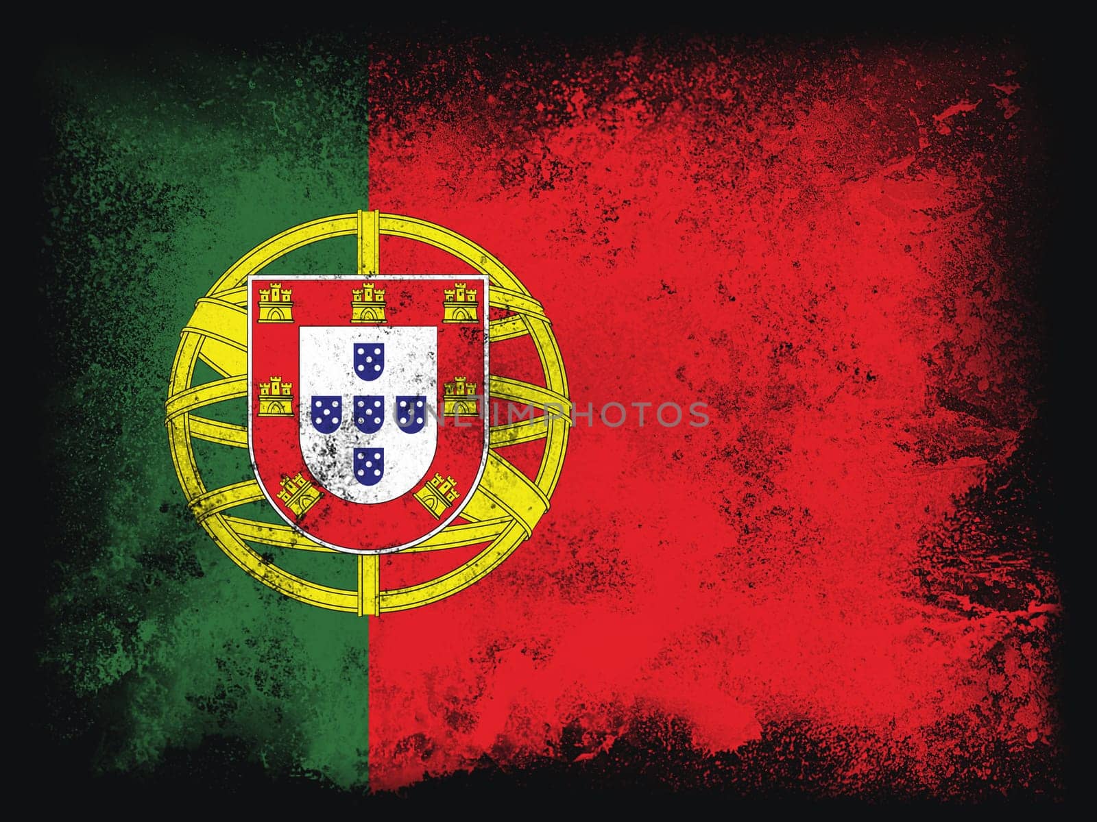 Portugal Flag design composition of exploding powder and paint, isolated on a black background for copy space. Colorful abstract dust particles explosion. Euro 2020 football symbol for printing