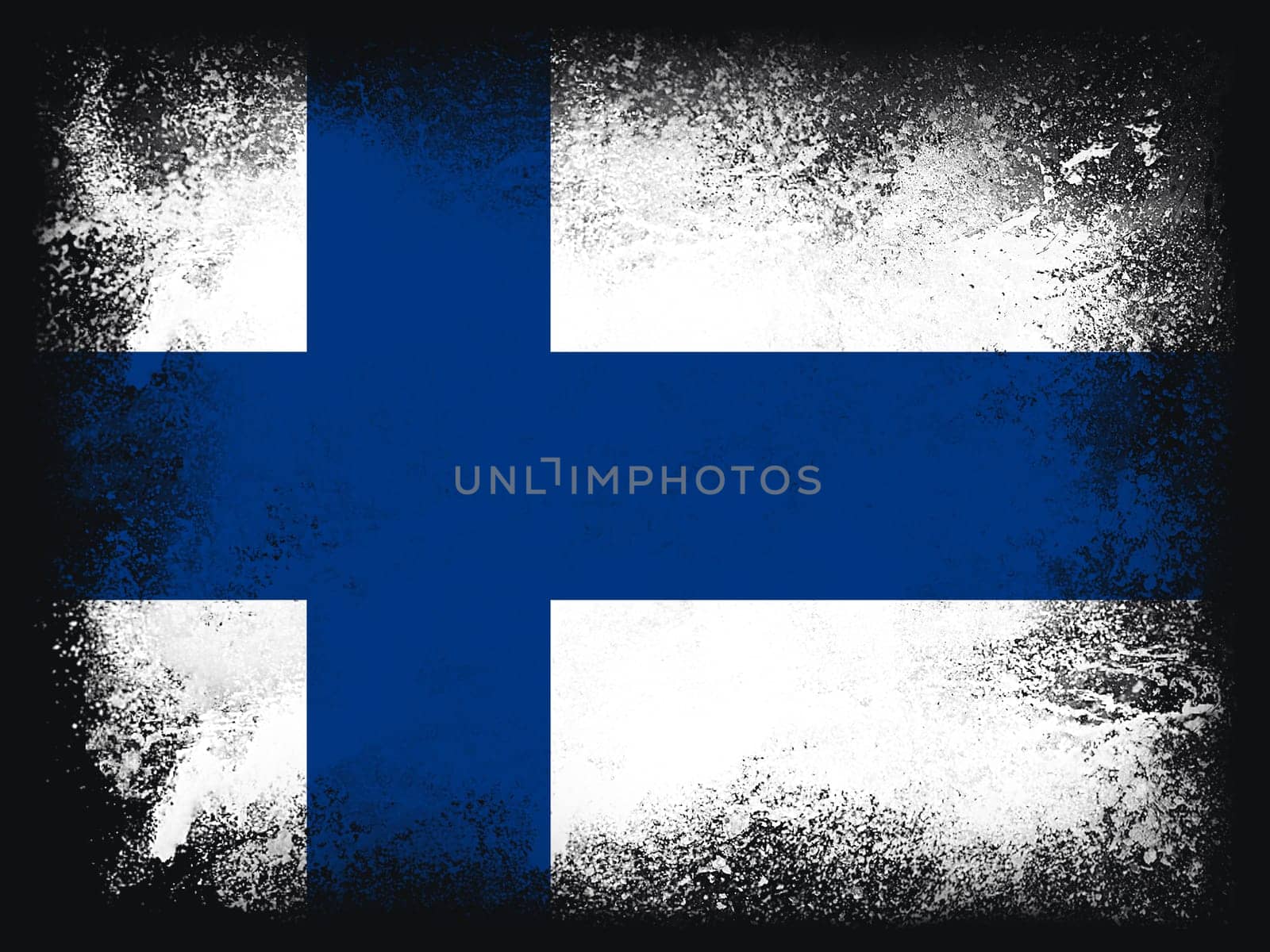 Finland Flag design composition of exploding powder and paint, isolated on a black background for copy space. Colorful abstract dust particles explosion. Euro 2020 football symbol for printing