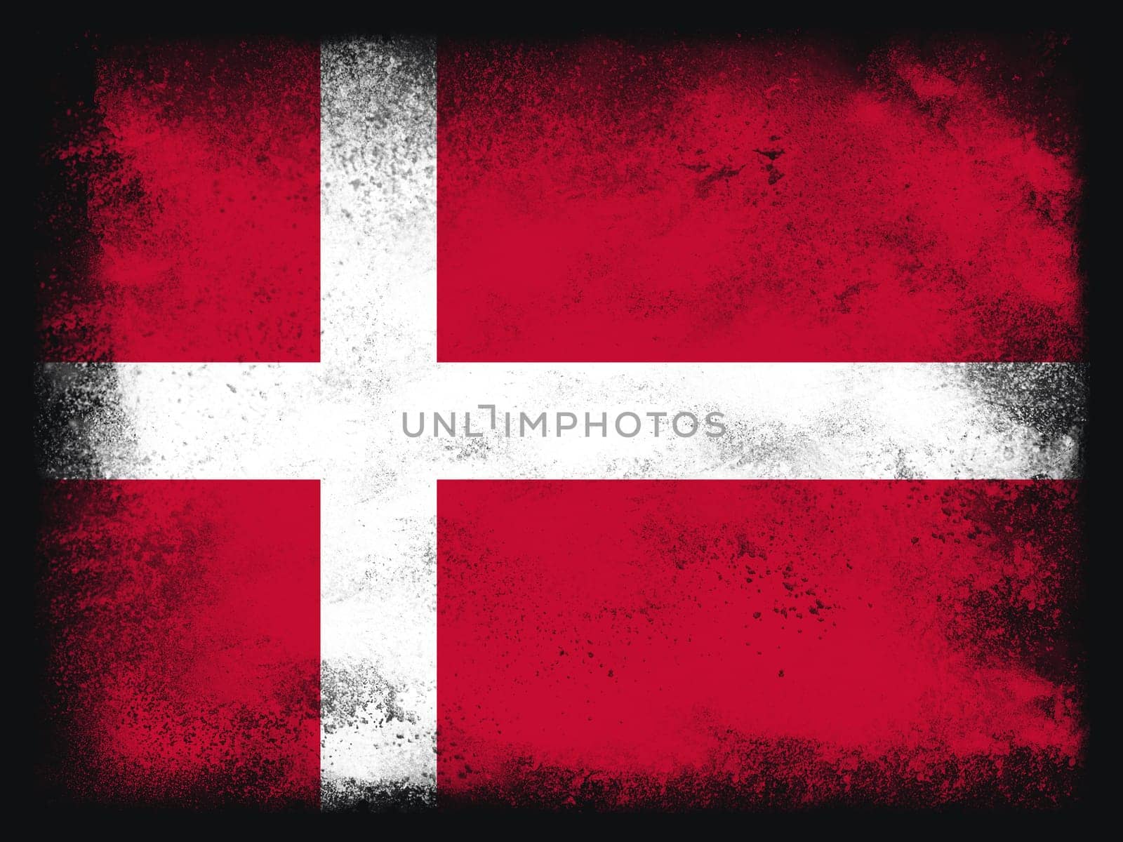 Denmark Flag design composition of exploding powder and paint, isolated on a black background for copy space. Colorful abstract dust particles explosion. Euro 2020 football symbol for printing