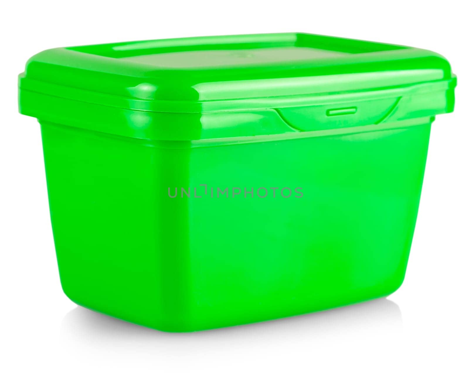 The close up green plastic box with spicy Korean sauce isolated on white
