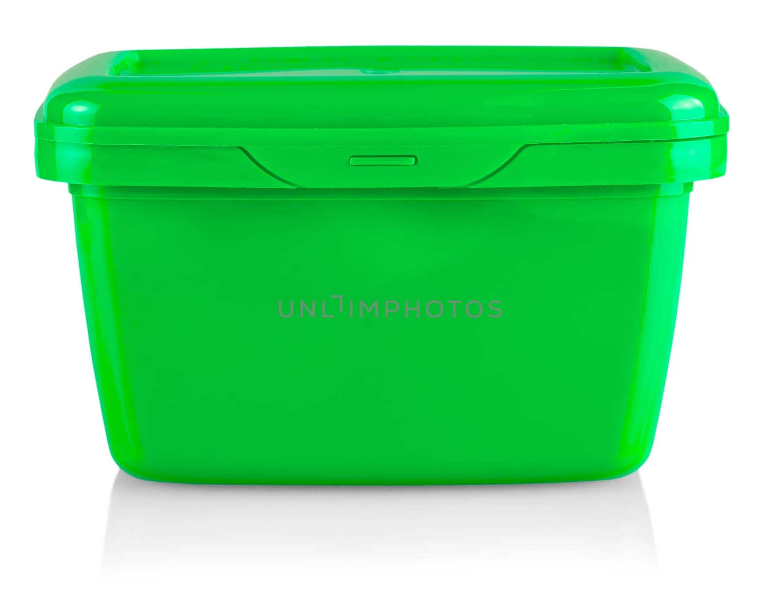 The close up green plastic box with spicy Korean sauce isolated on white