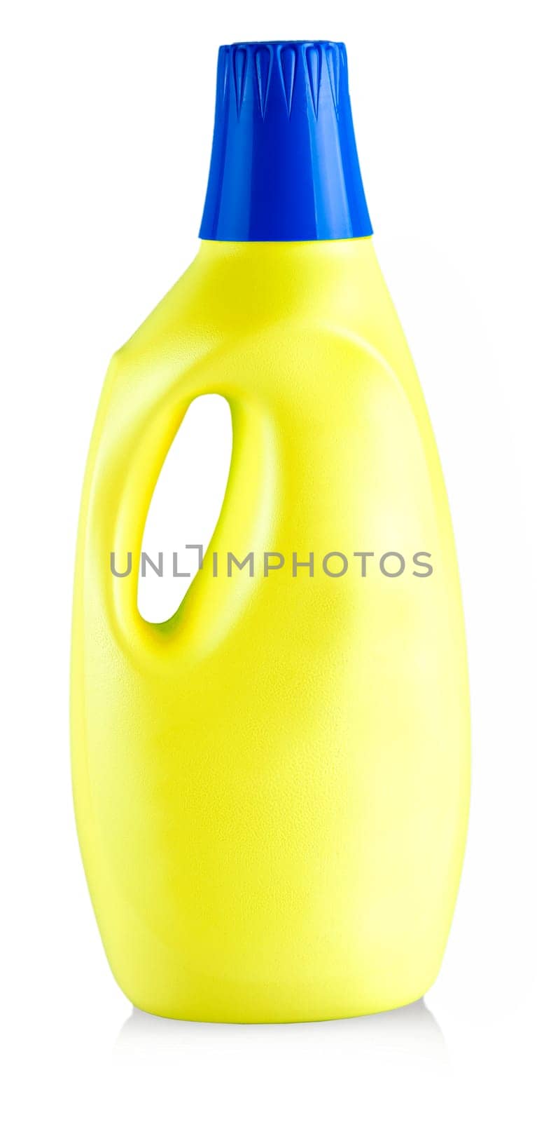 yellow plastic bottle with household chemicals on a white background