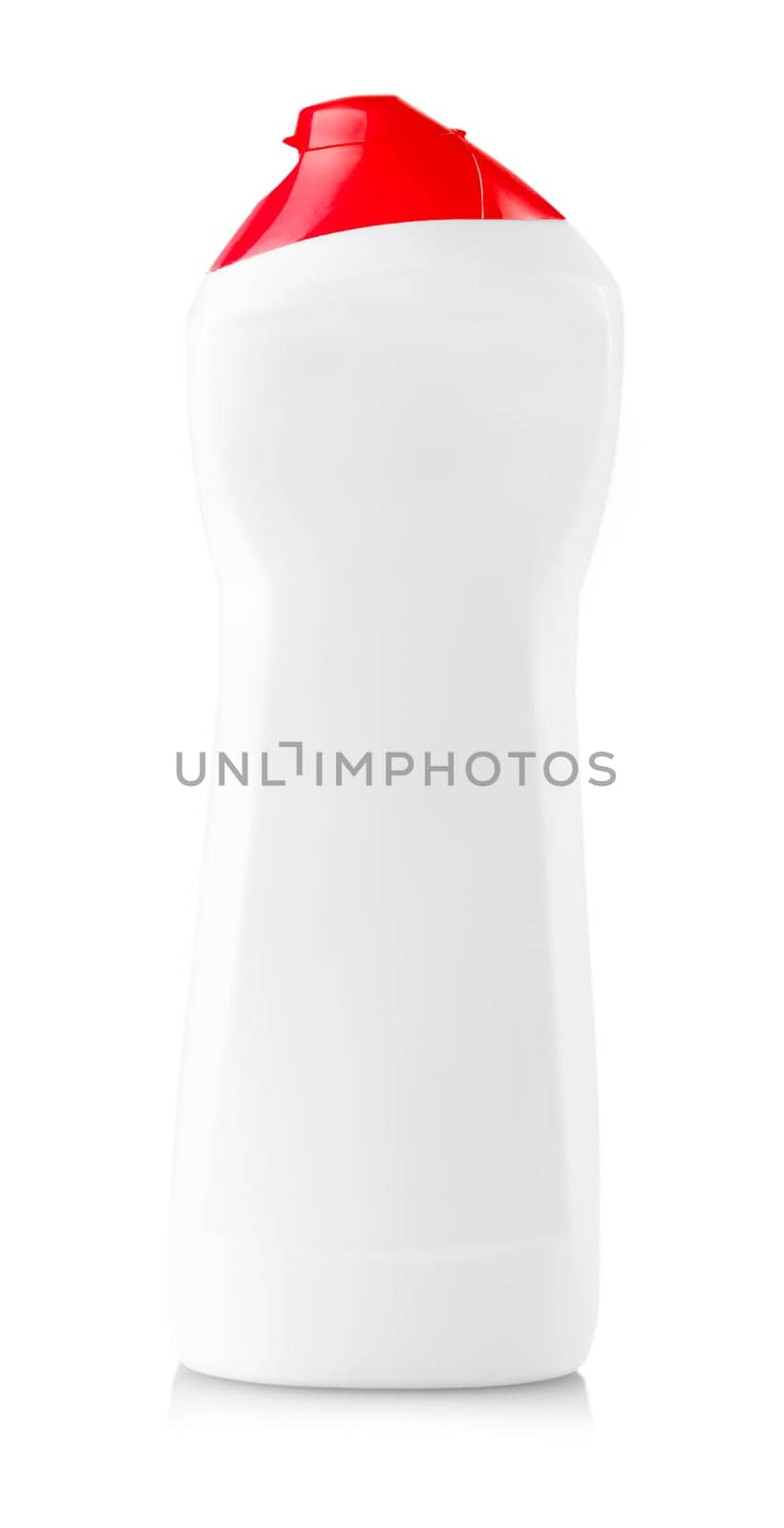 The white plastic bottles of cleaning products isolated on white background