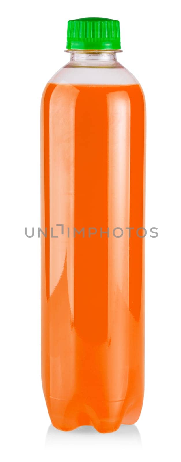 plastic bottle with green juice on white