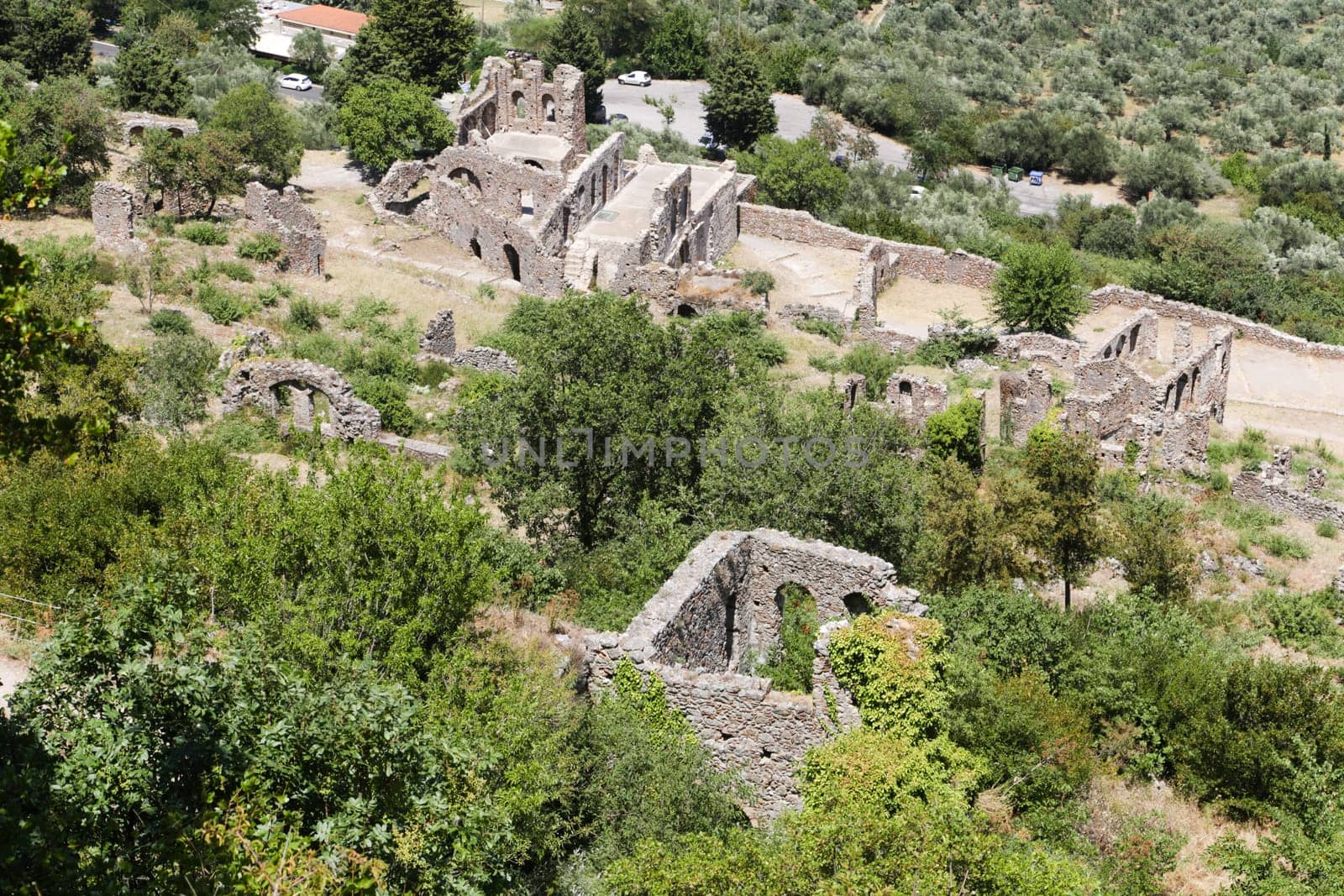 The abandoned medieval city of Mystras, Peloponnese, Greece.