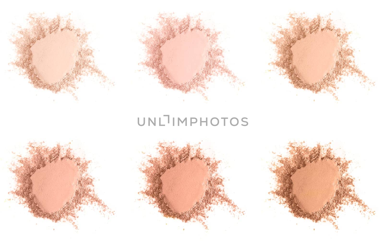 Set of six different skin tone powder samples