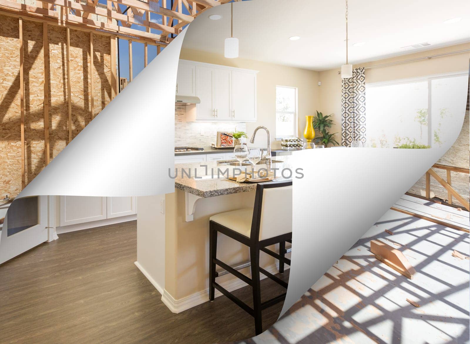 Custom Kitchen with Page Corner Flipping to Construction Framing.