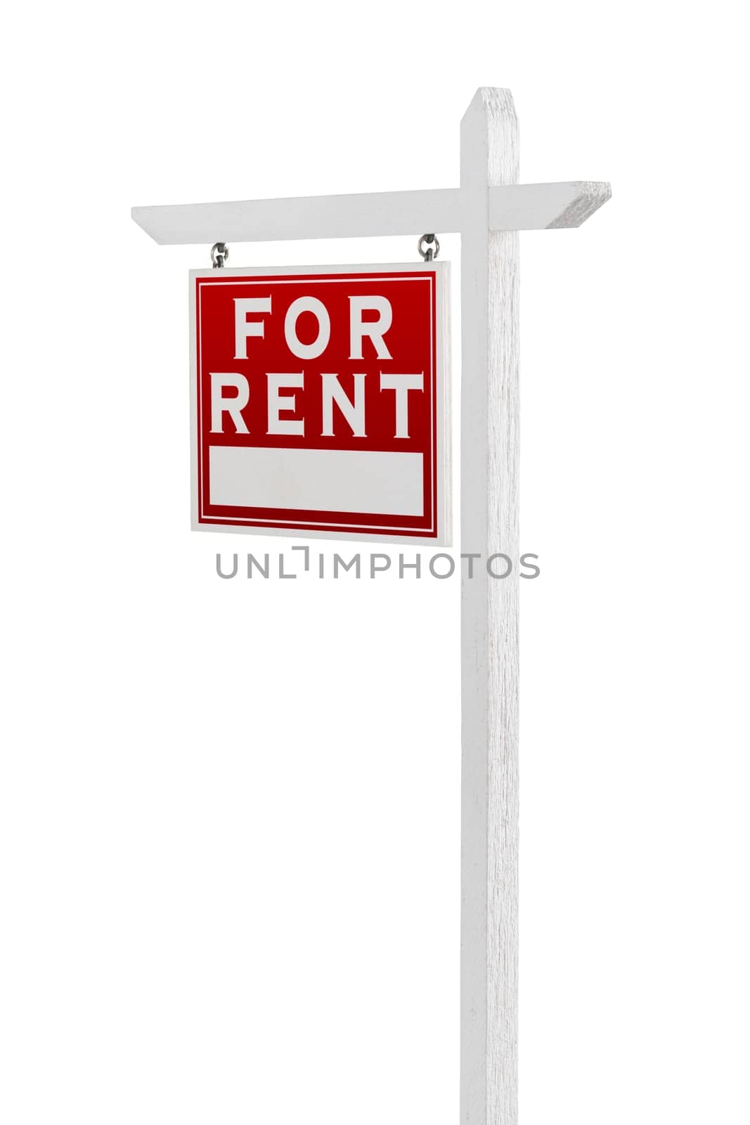 Left Facing For Rent Real Estate Sign Isolated on a White Background.