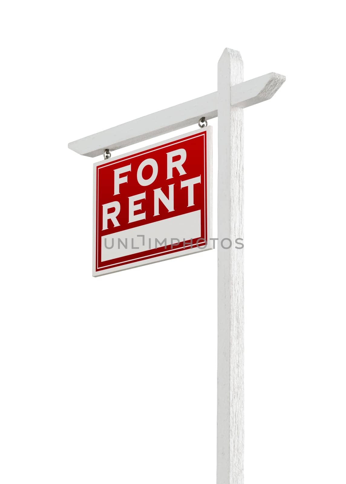 Left Facing For Rent Real Estate Sign Isolated on a White Background.