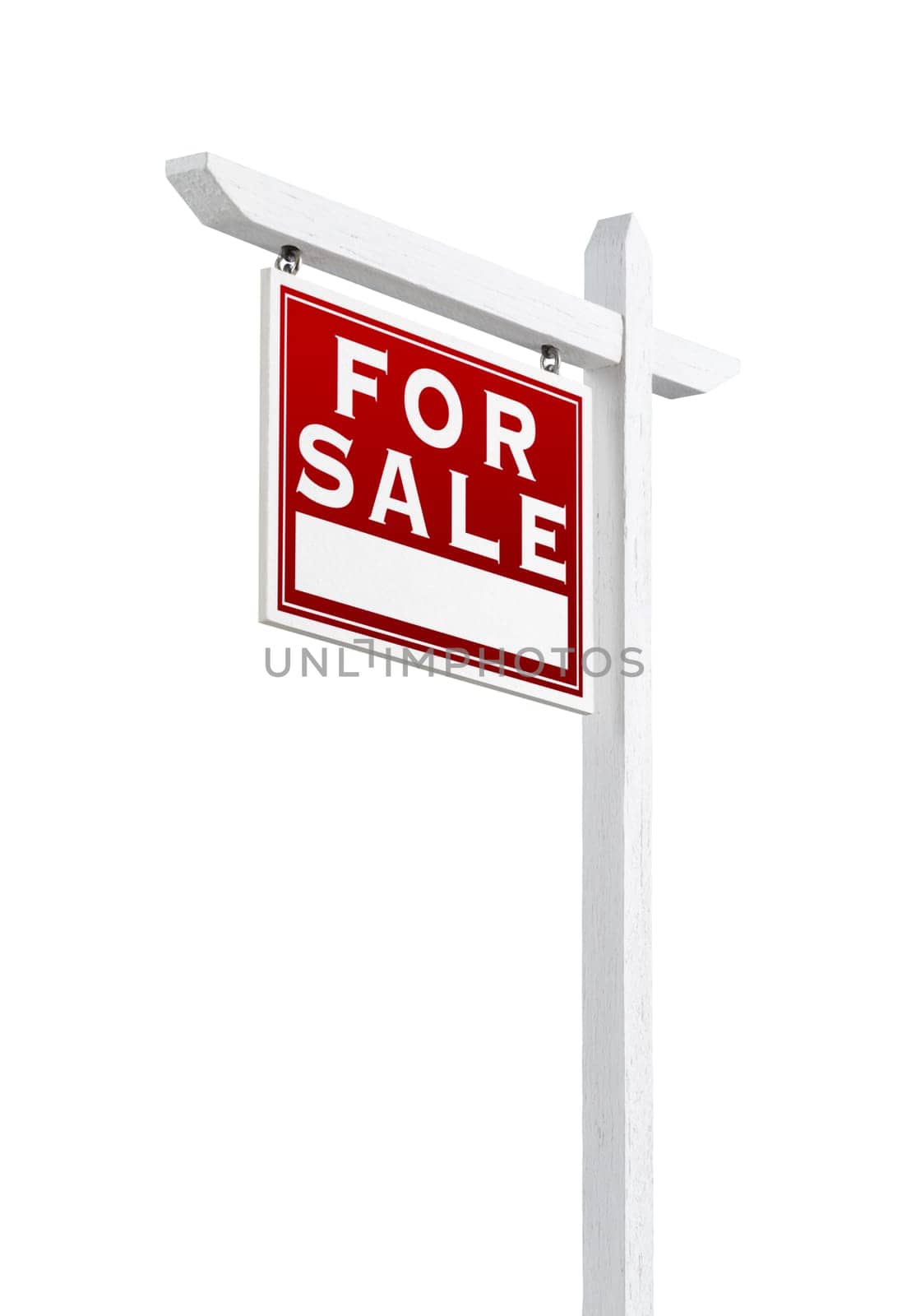 Left Facing For Sale Real Estate Sign Isolated on a White Background.