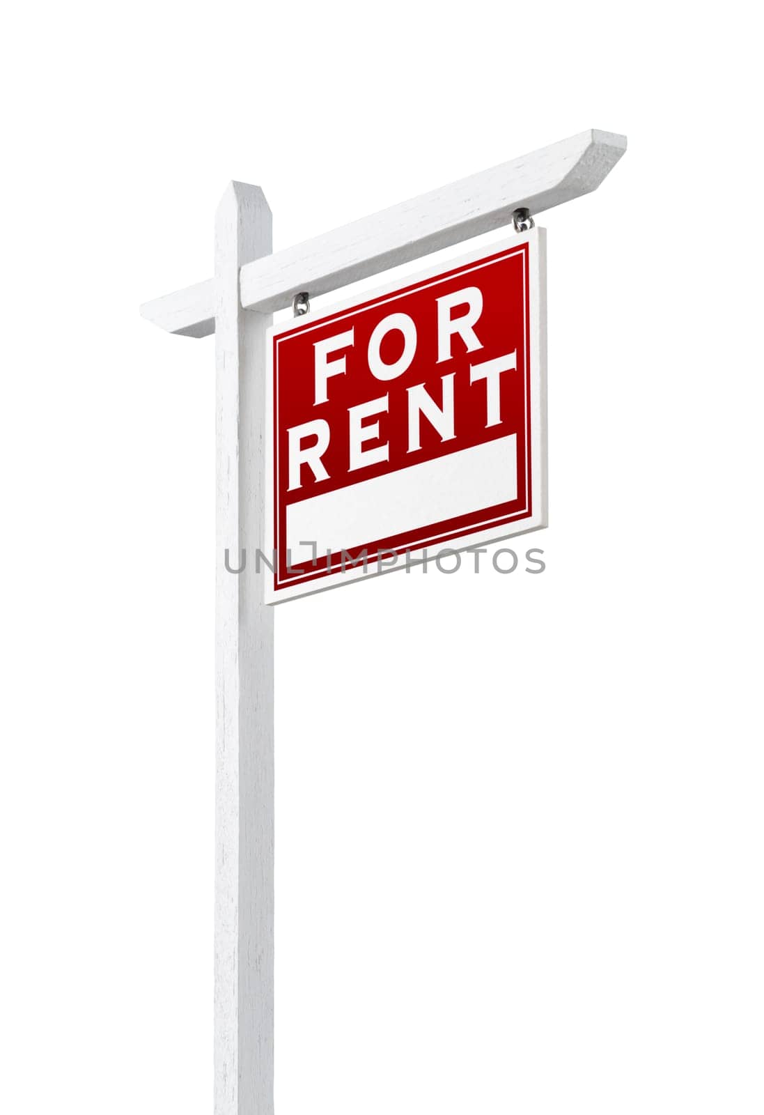 Right Facing For Rent Real Estate Sign Isolated on a White Background.