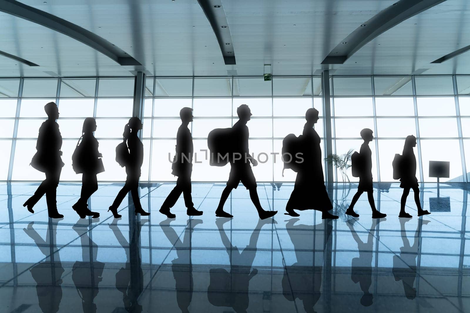 People Crowd Rush To Travel In Airport Hall