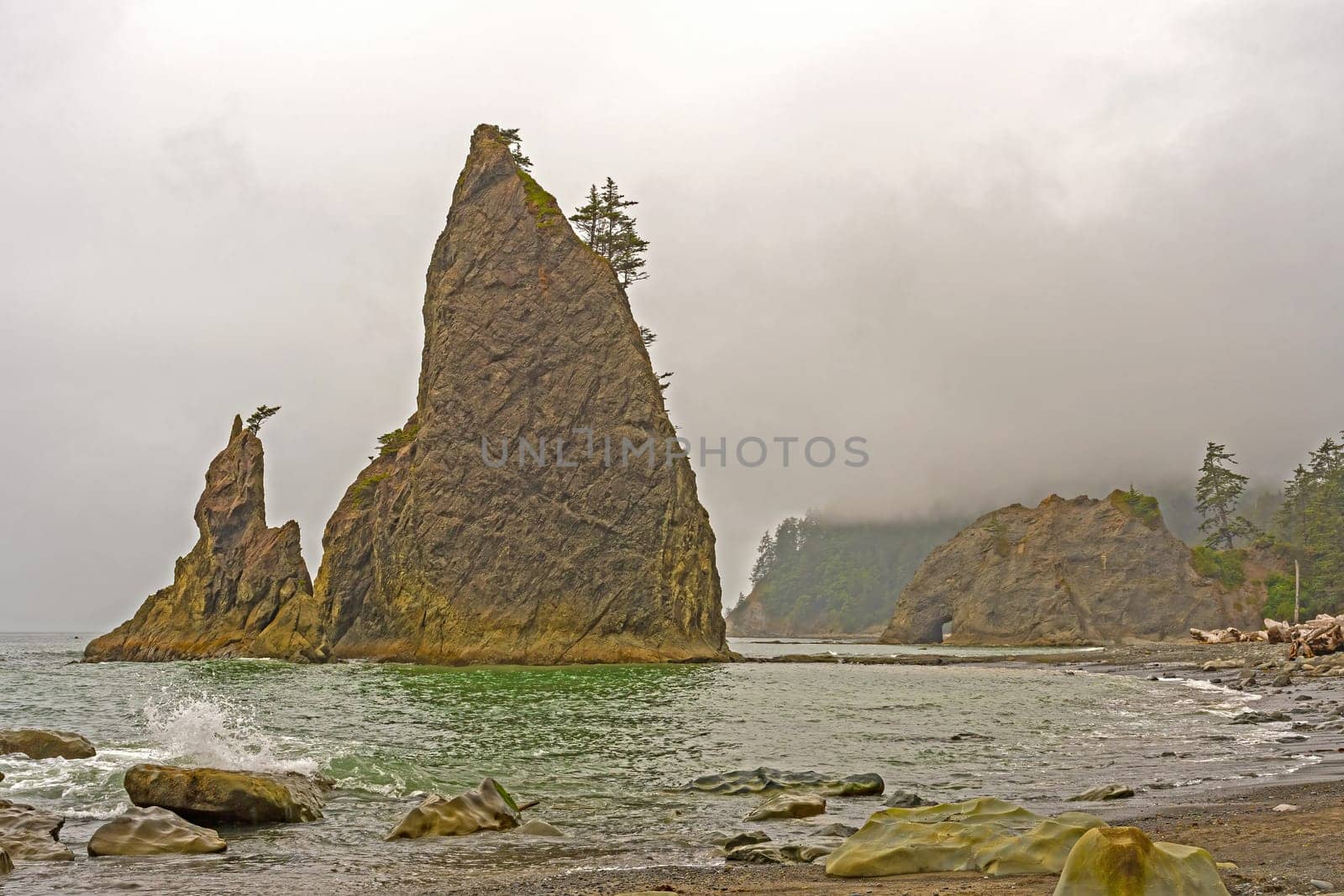 Coastal Seascape on a Foggy Day at Rialto Beach in Olympic National Park in Washington
