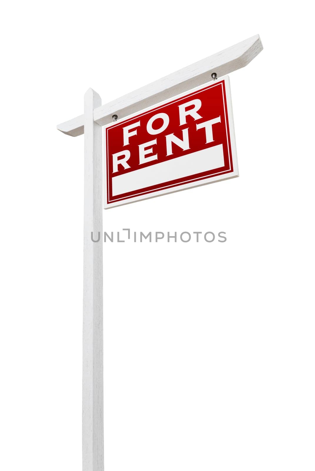 Right Facing For Rent Real Estate Sign Isolated on a White Background.