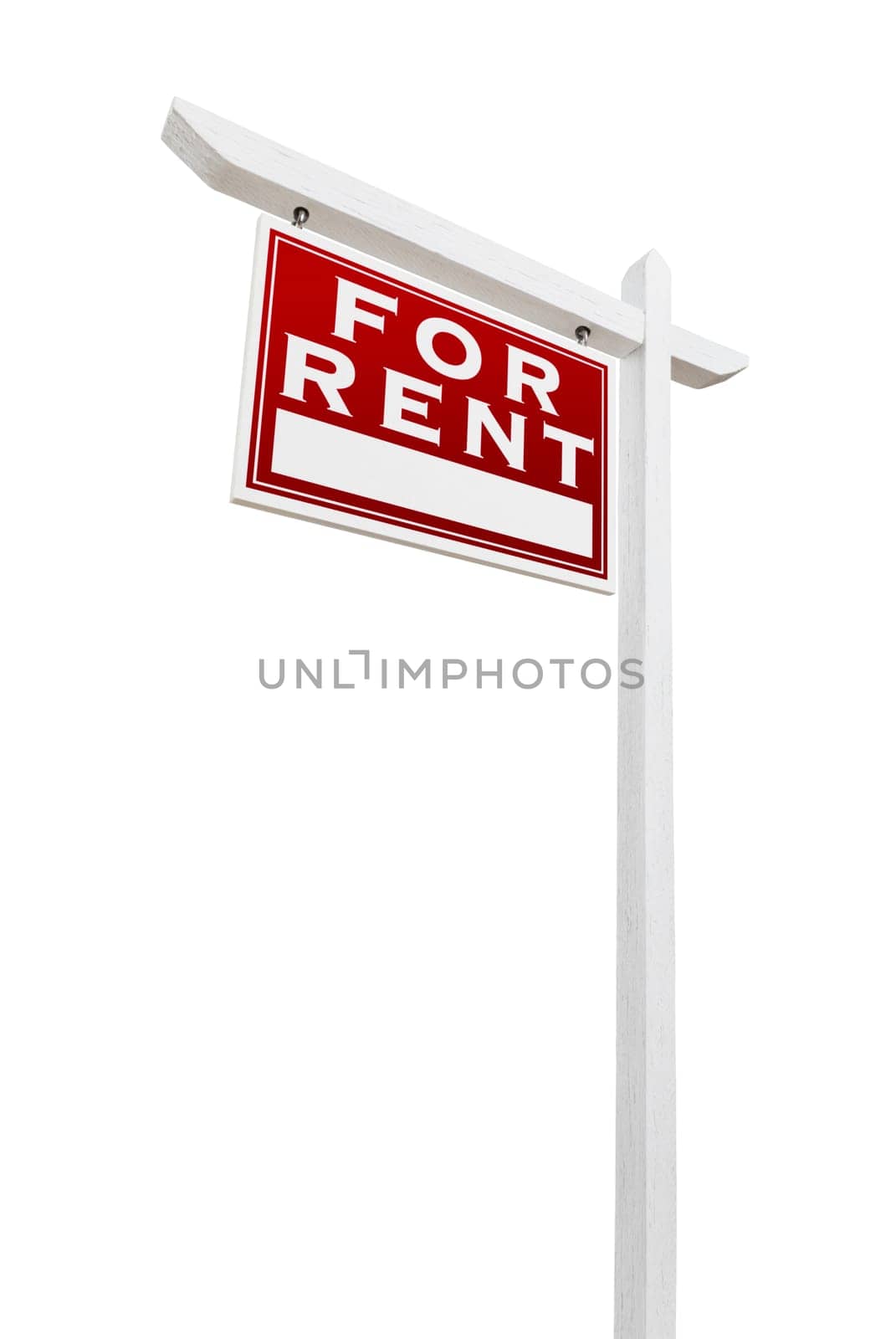 Left Facing For Rent Real Estate Sign Isolated on a White Background.