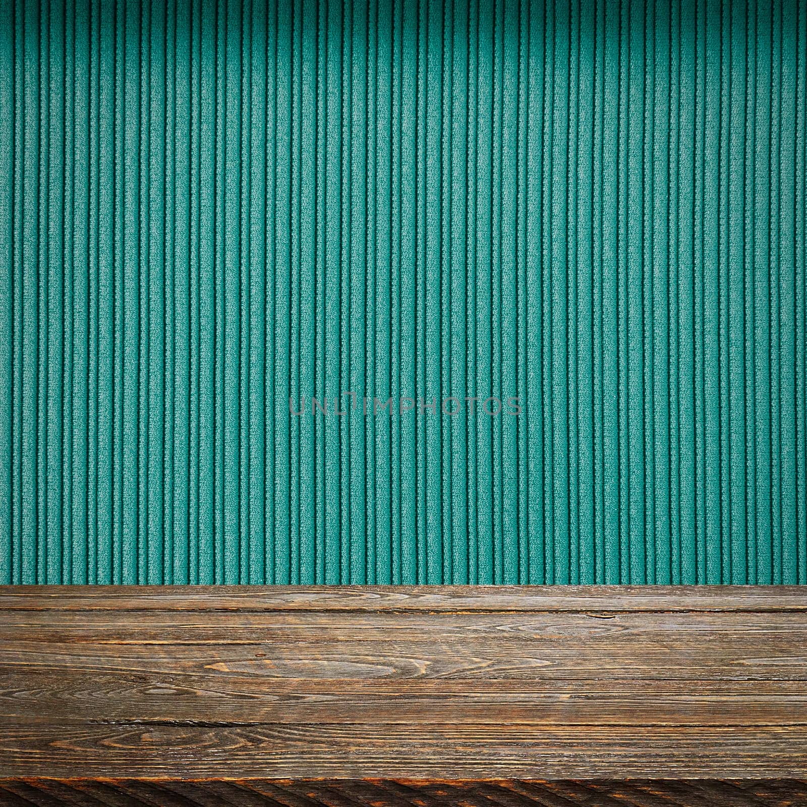 The background is blank wooden boards and a textured striped wall with gradient lighting and vignetting. For product demonstrations, free space, layout, mockup, perspective board, background board.