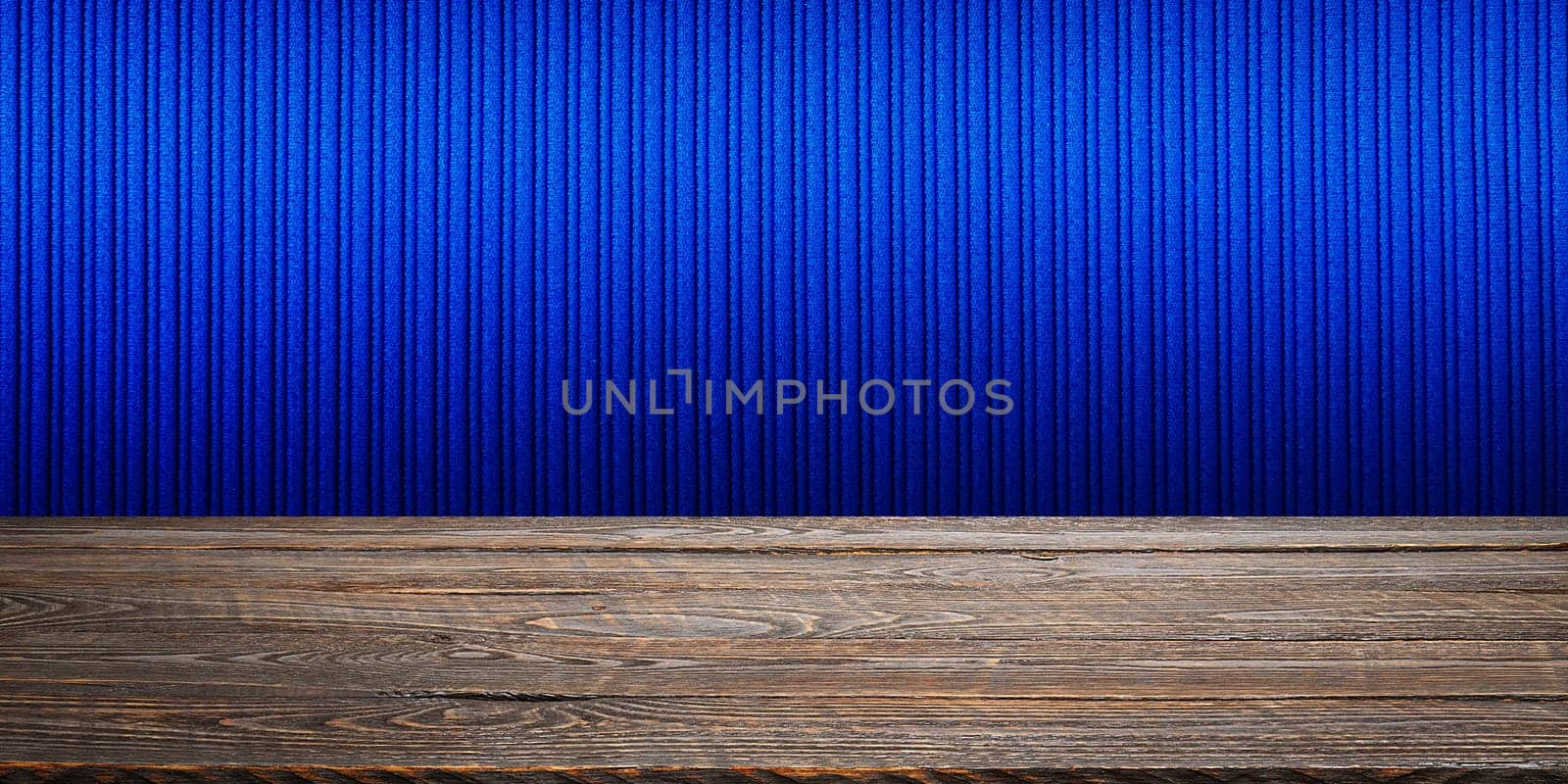 The background is blank wooden boards and a textured striped wall with gradient lighting and vignetting. For product demonstrations, free space, layout, mockup, perspective board, background board.