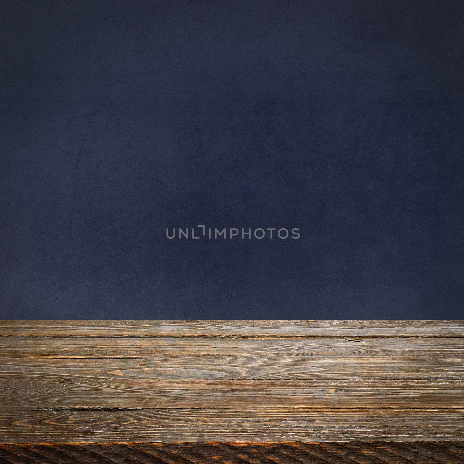 The background is blank wooden boards and a textured plastered wall with lighting and vignetting. For product demonstrations, free space, layout, mockup, perspective board, background board.