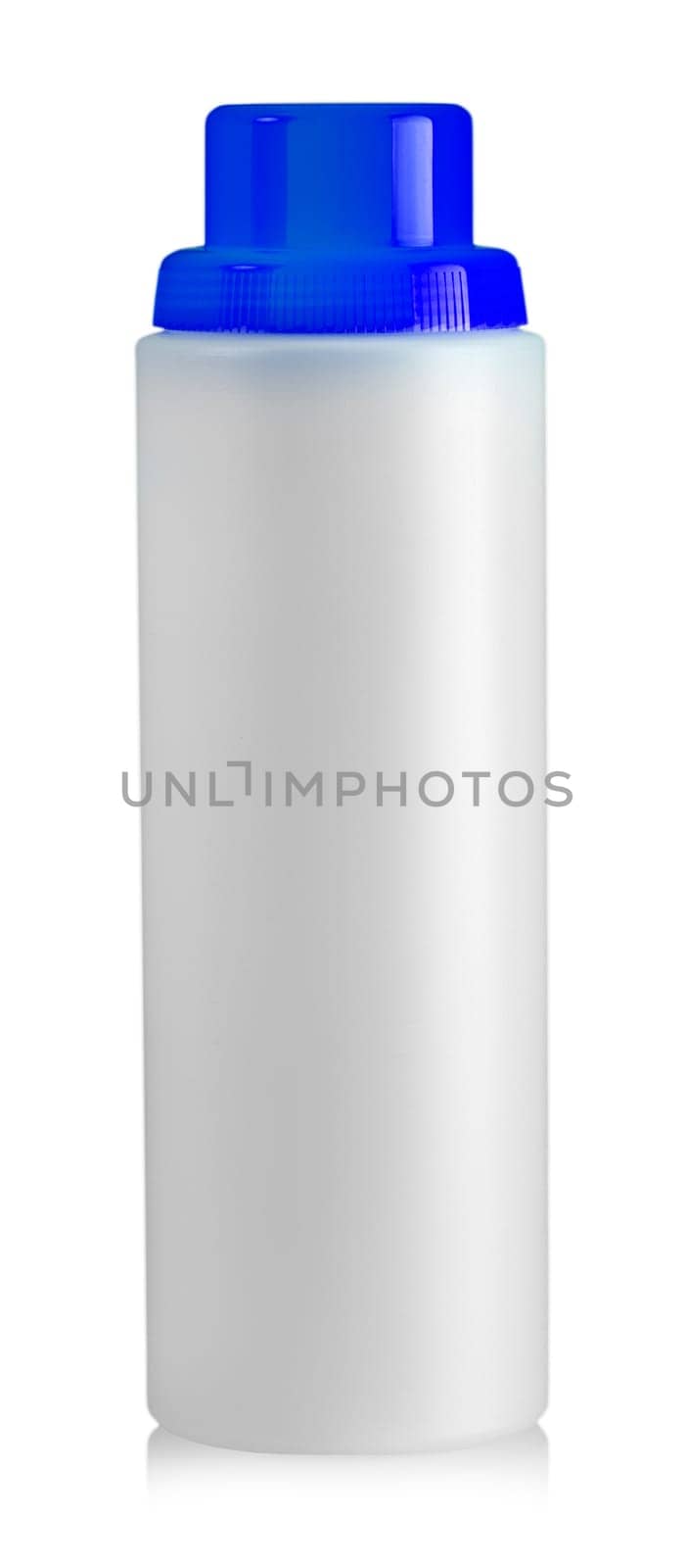 white plastic bottle with a blue cover on white background