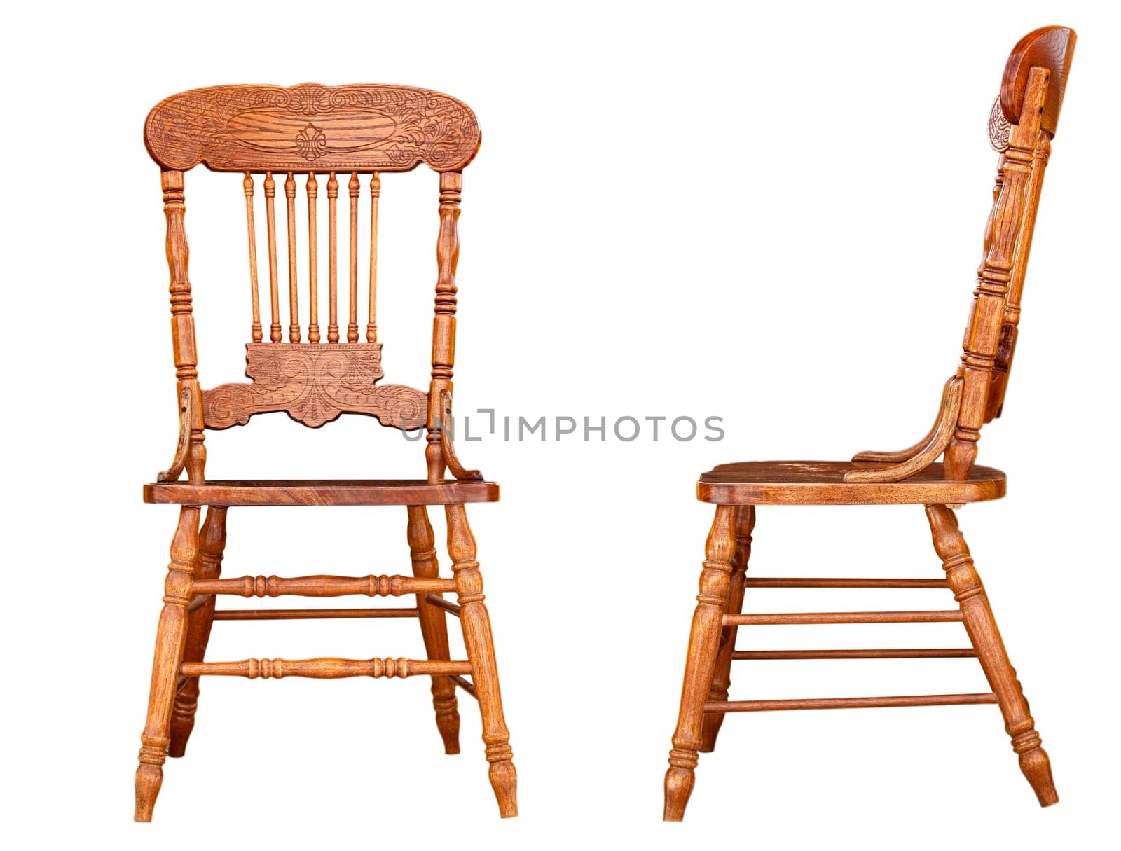 The antique wooden chair view isolated on white background