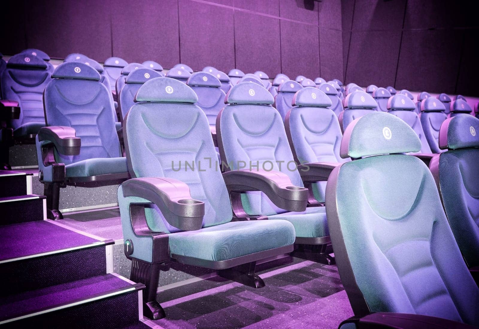 The new cinema auditorium and theater. Selective focus