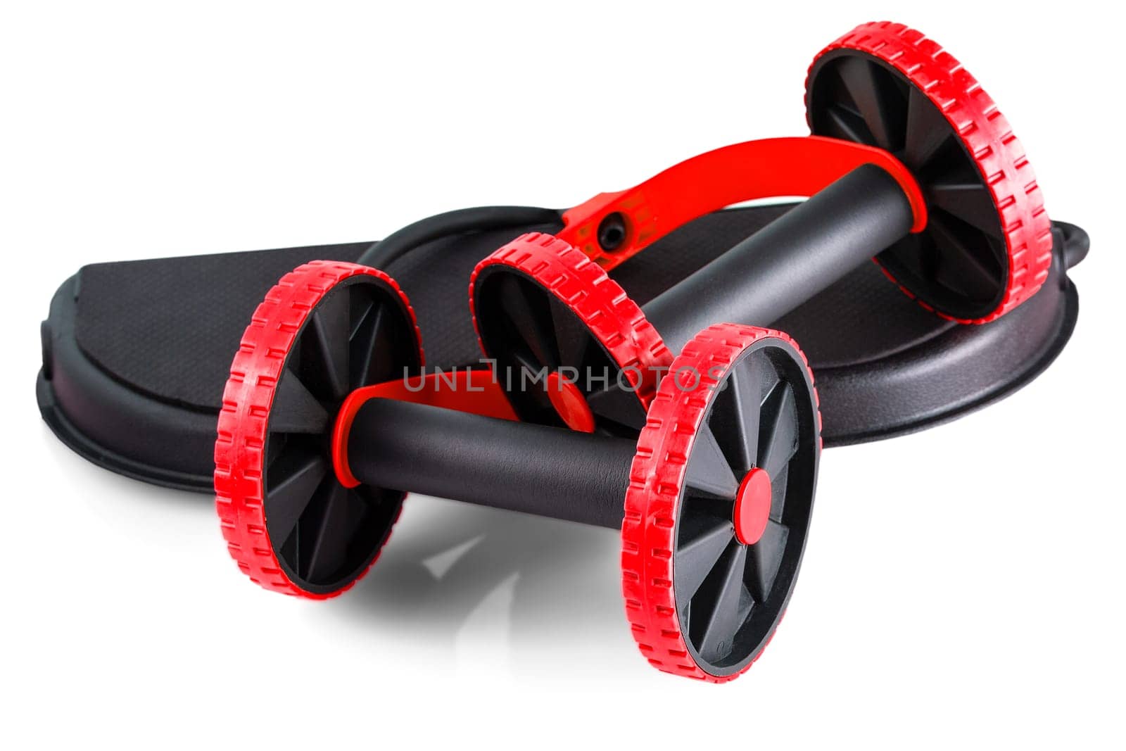 The red sports equipment for the press wheel on white background