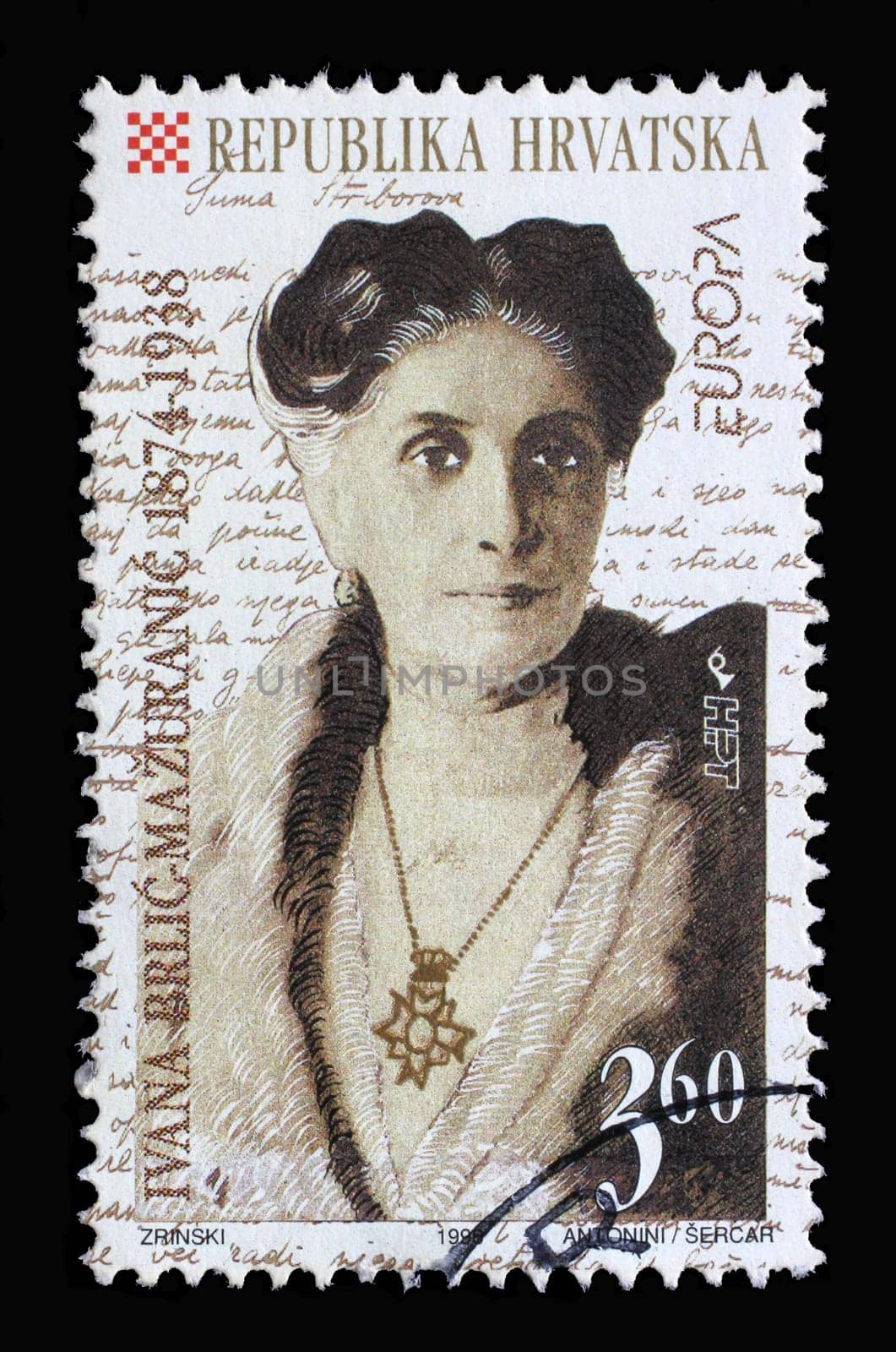 A stamp printed in Croatia shows Ivana Brlic Mazuranic (1874-1938), Series Europa (C.E.P.T.) 1996 - Famous Women, circa 1996