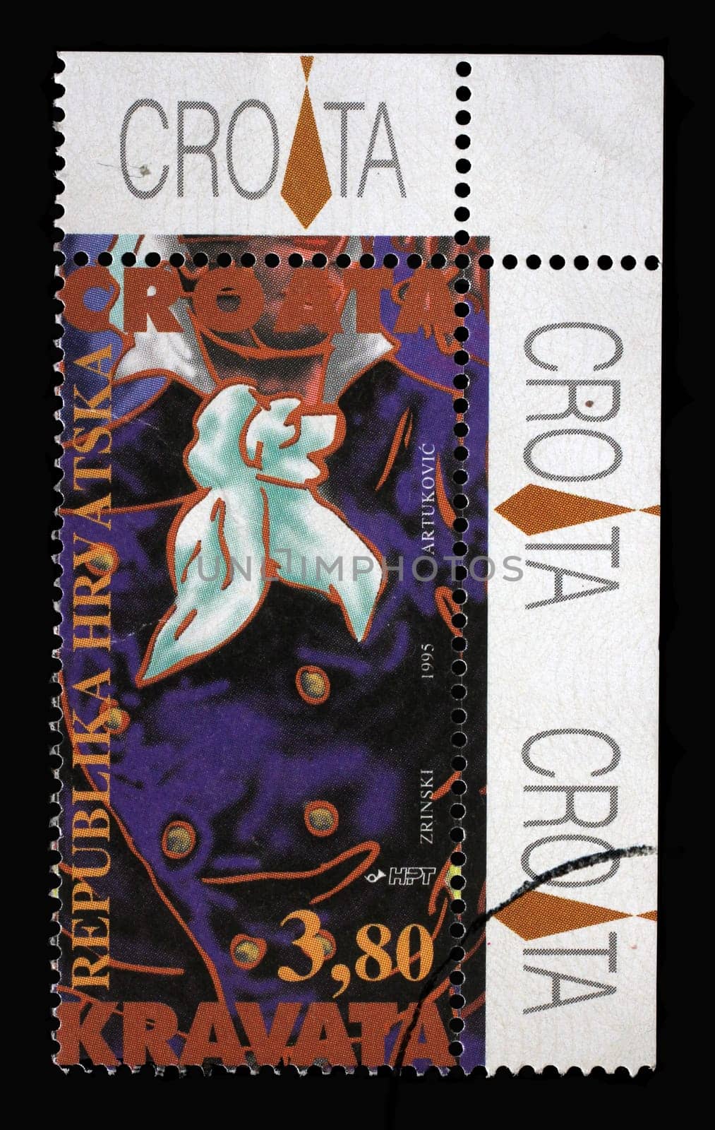 A stamp printed in Croatia shows The Tie of the English Dandy, 1810, Series Cravat-Croatia, circa 1995